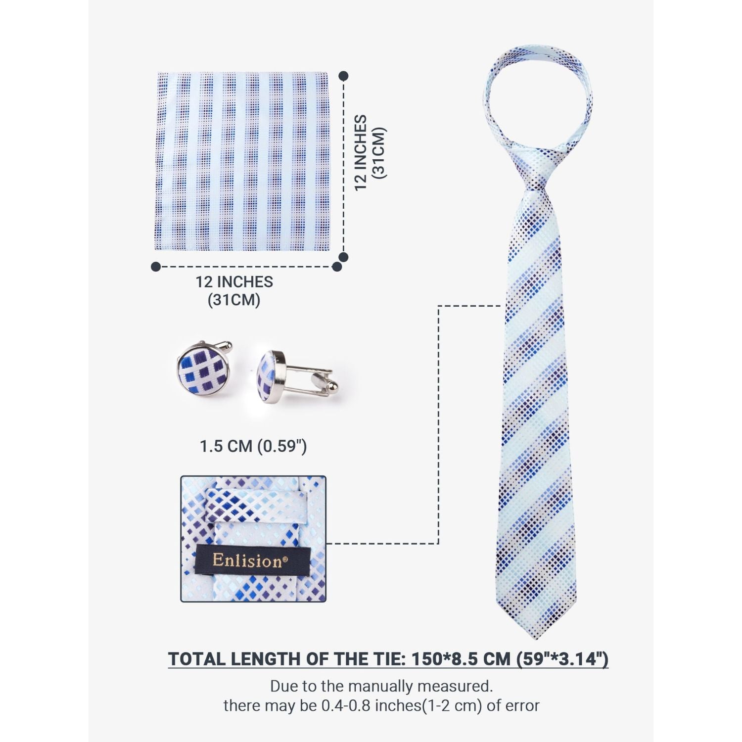 Hisdern Light Blue Striped Business Accessories Set with Cufflinks