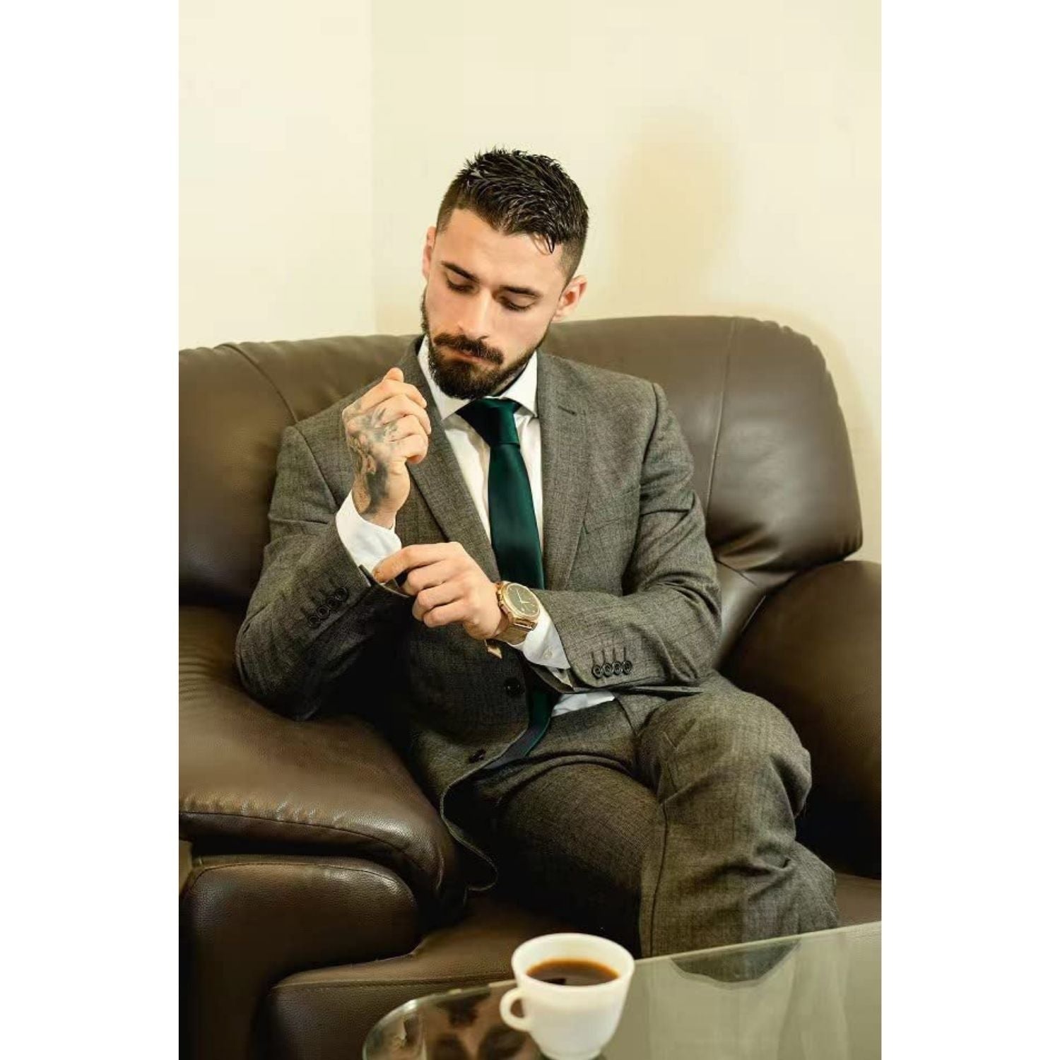 Solid 3.35 inch Tie Handkerchief Set - B-GREEN EMERALD DARK