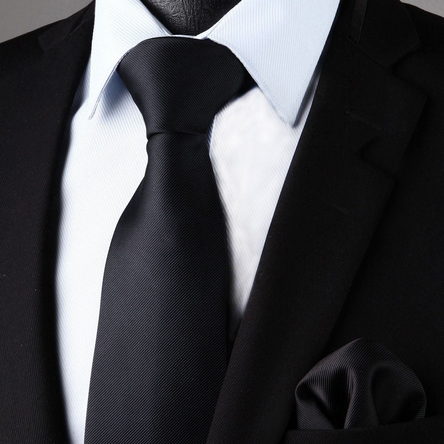 Solid 3.35 inch Tie Handkerchief Set - K-BLACK