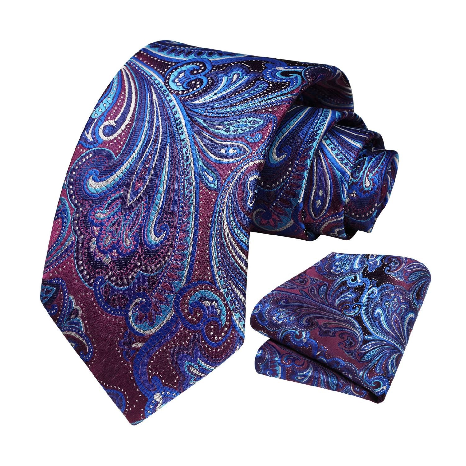 Paisley Tie Handkerchief Set - PURPLE/BLUE