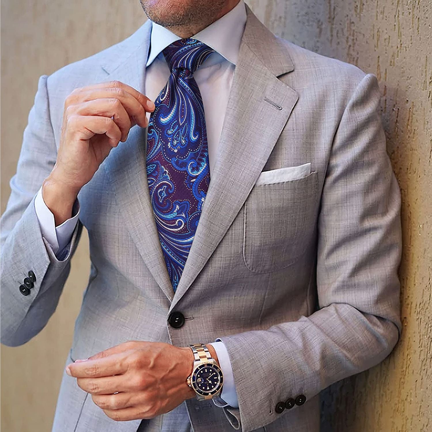 Paisley Tie Handkerchief Set - PURPLE/BLUE