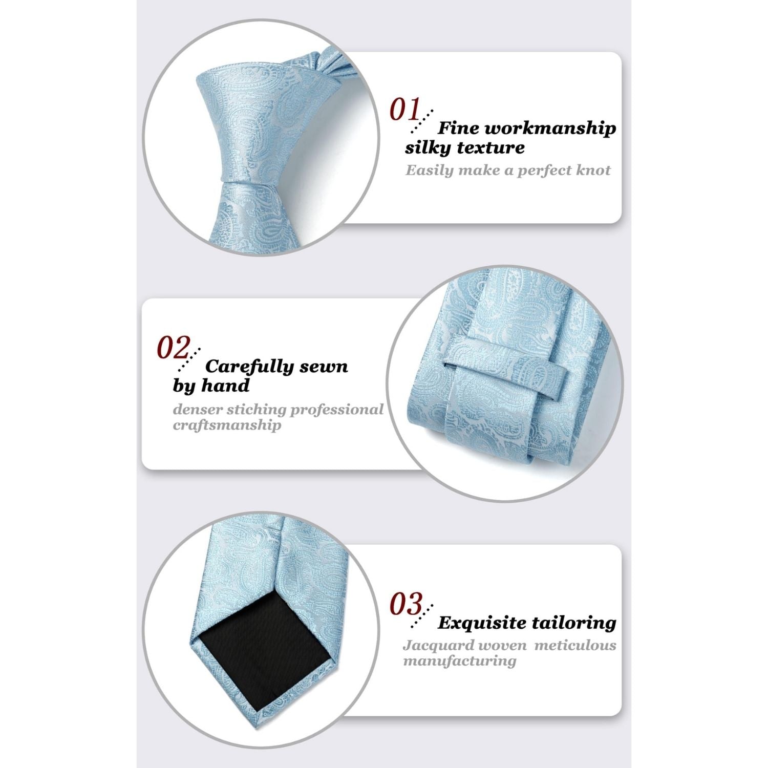 Paisley Extra Long Tie Handkerchief Set - D1-BABY BLUE