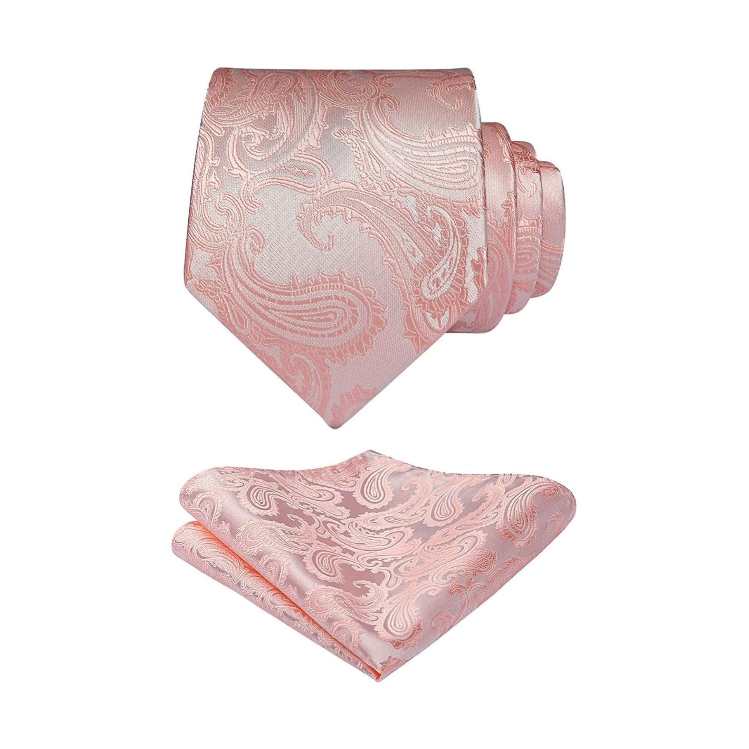 Paisley Solid Tie Handkerchief Set - A-PINK
