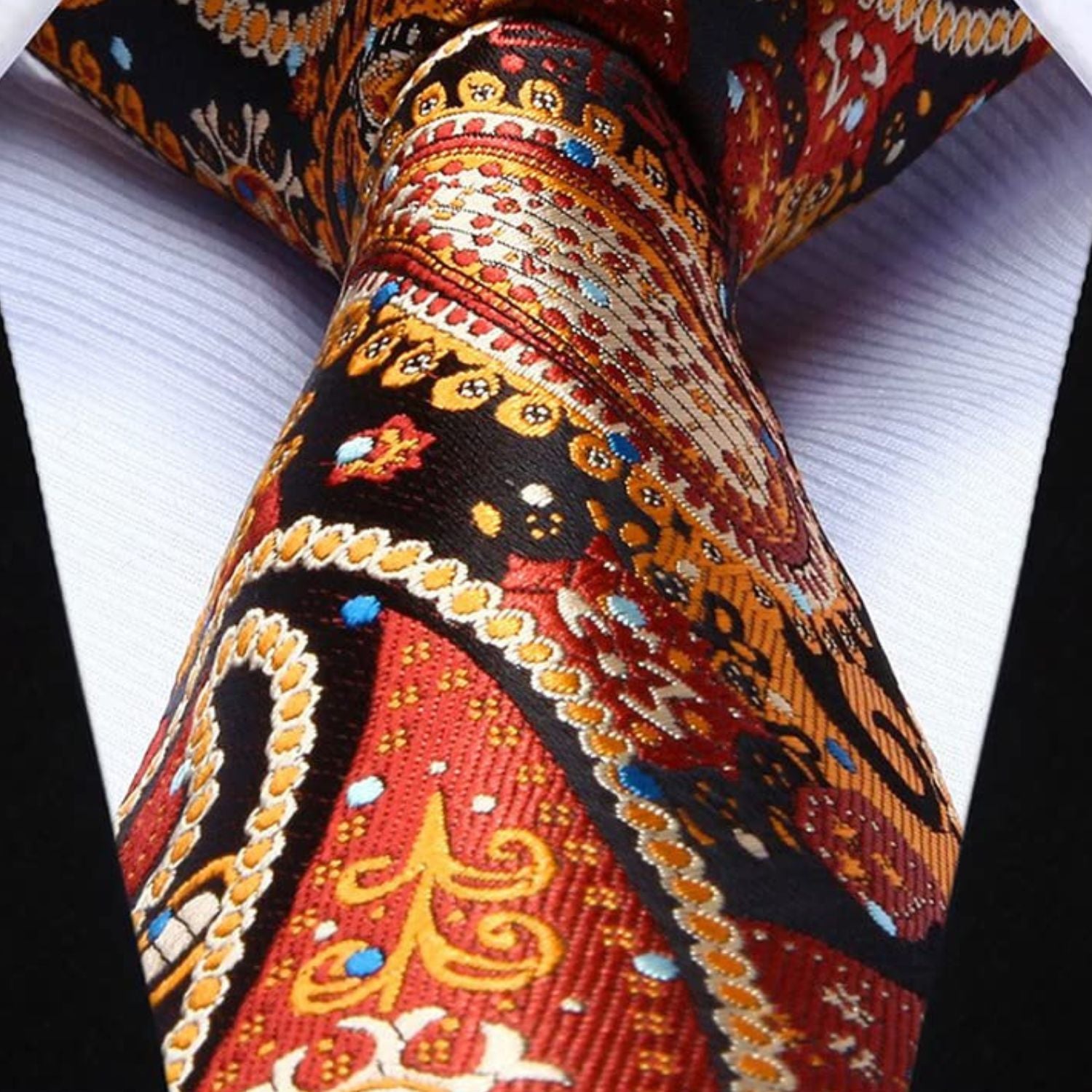 Hisdern Orange Black Paisley Set For Groomsmen