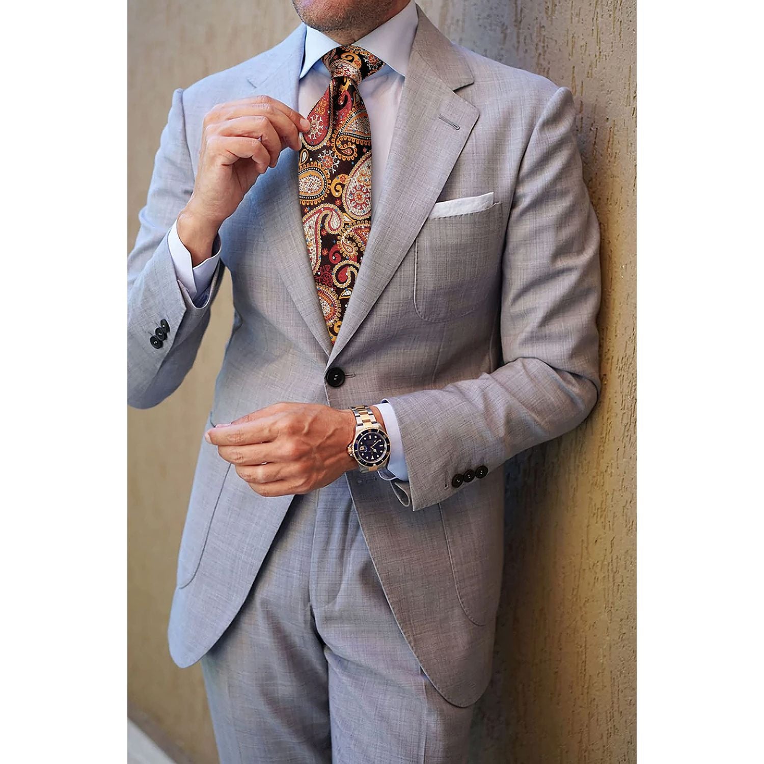 Hisdern Orange Black Paisley Set For Groomsmen