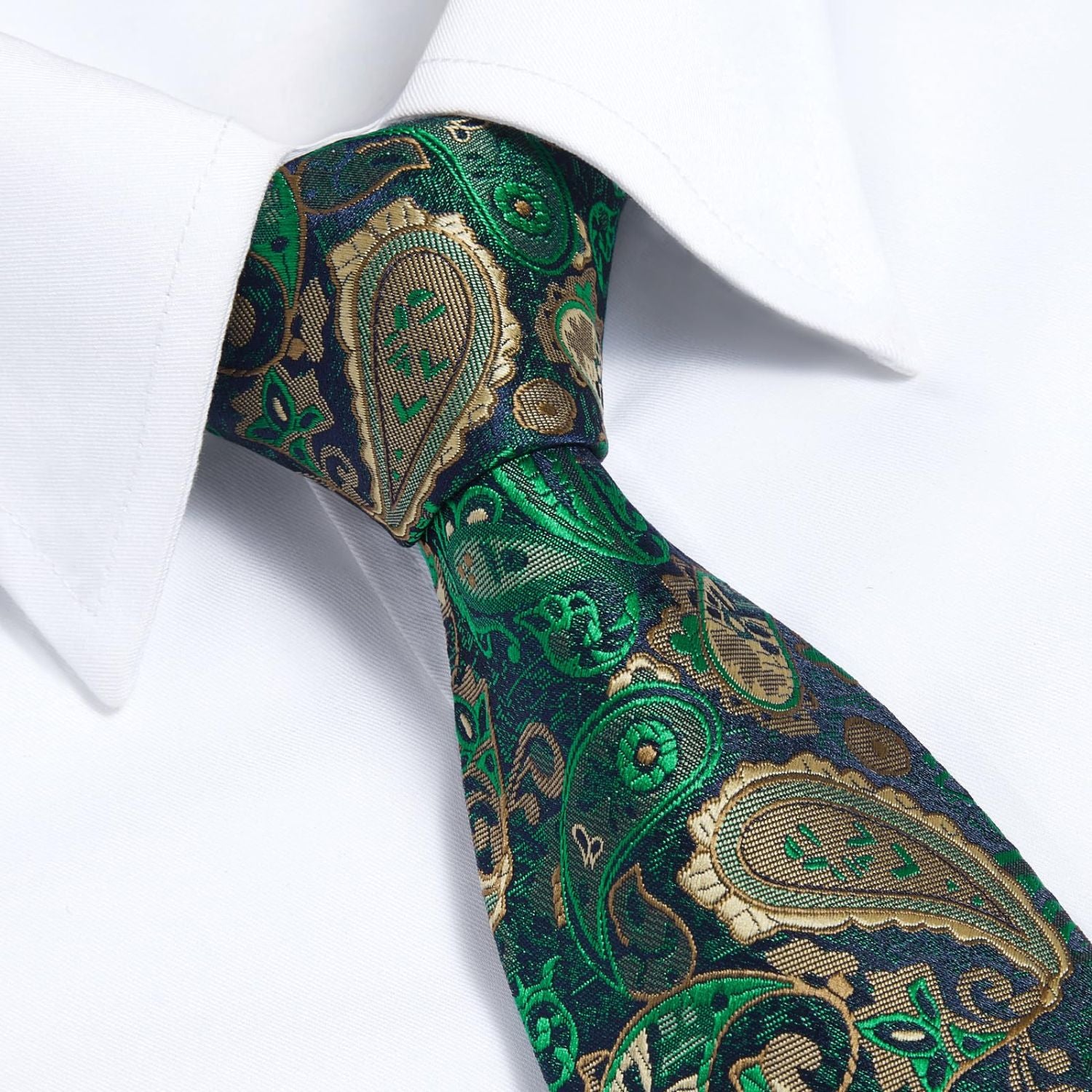 Hisdern Green Paisley Tie Set For Groomsmen
