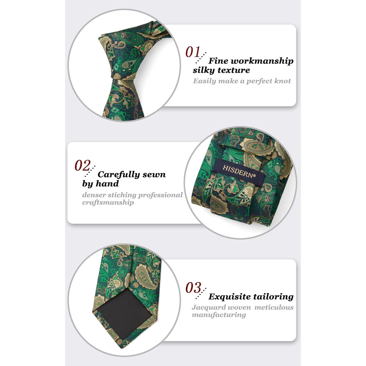 Hisdern Green Paisley Tie Set For Groomsmen