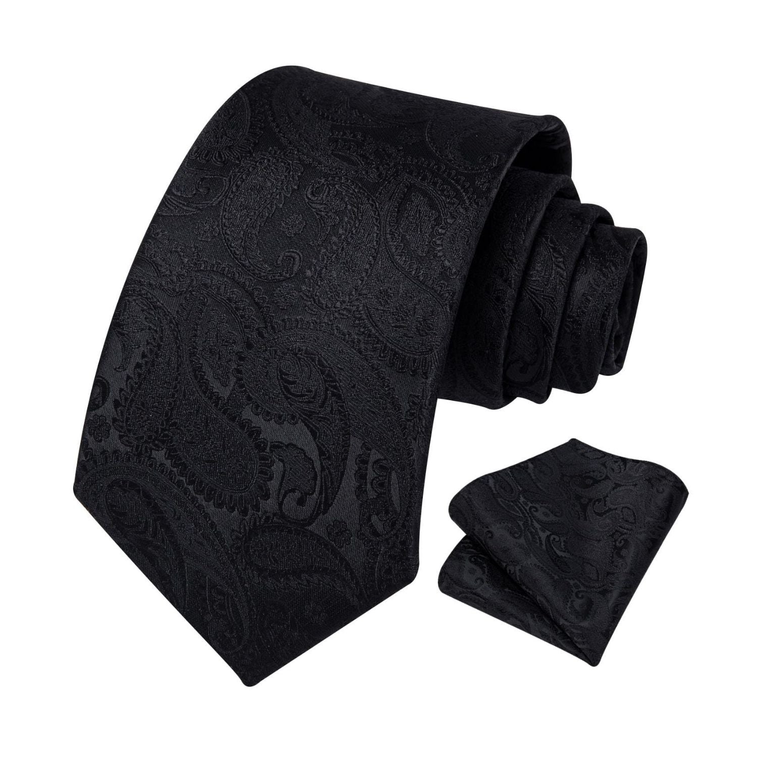 Paisley Tie Handkerchief Set - 02A-BLACK