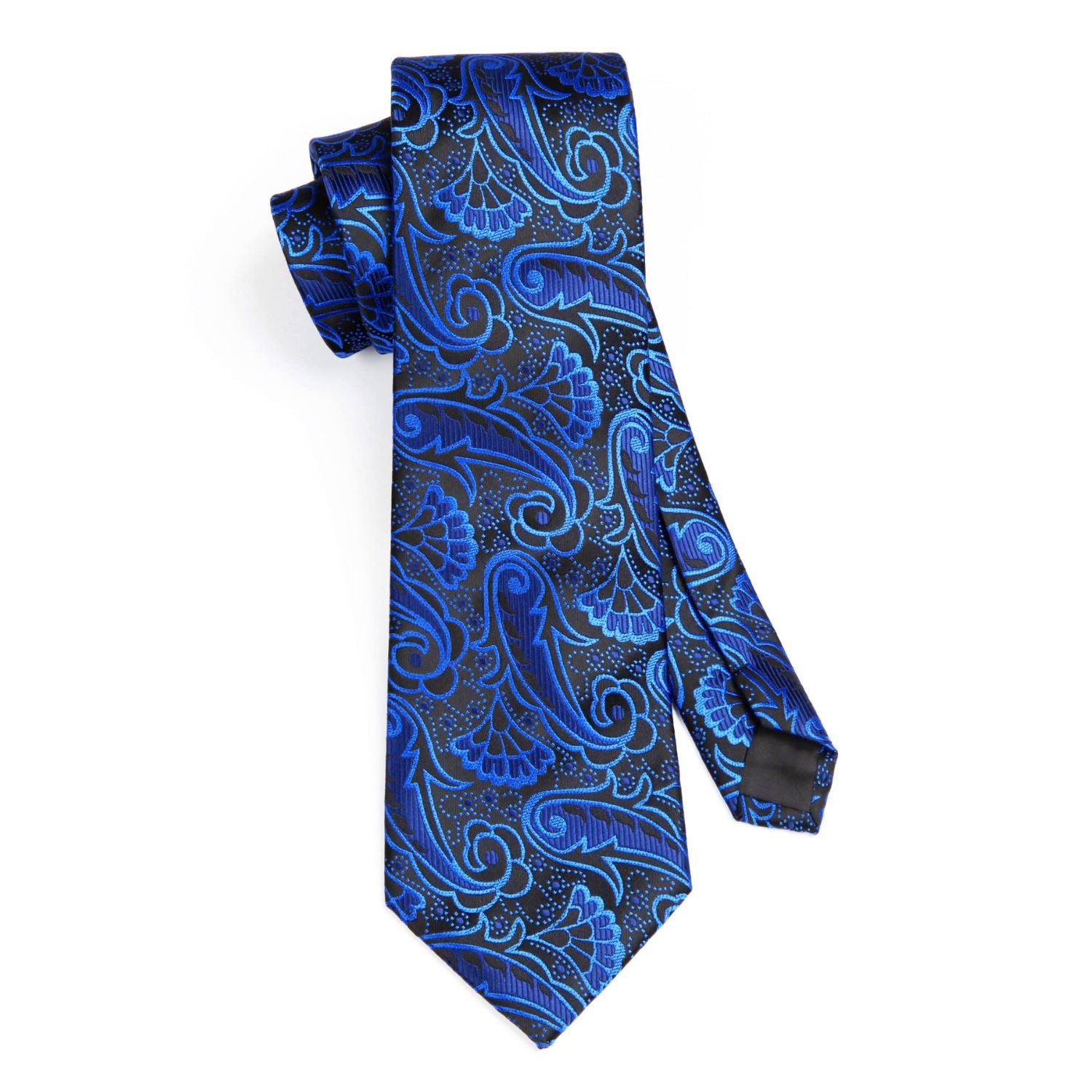 Paisley Floral Tie Handkerchief Set - BLUE/BLACK