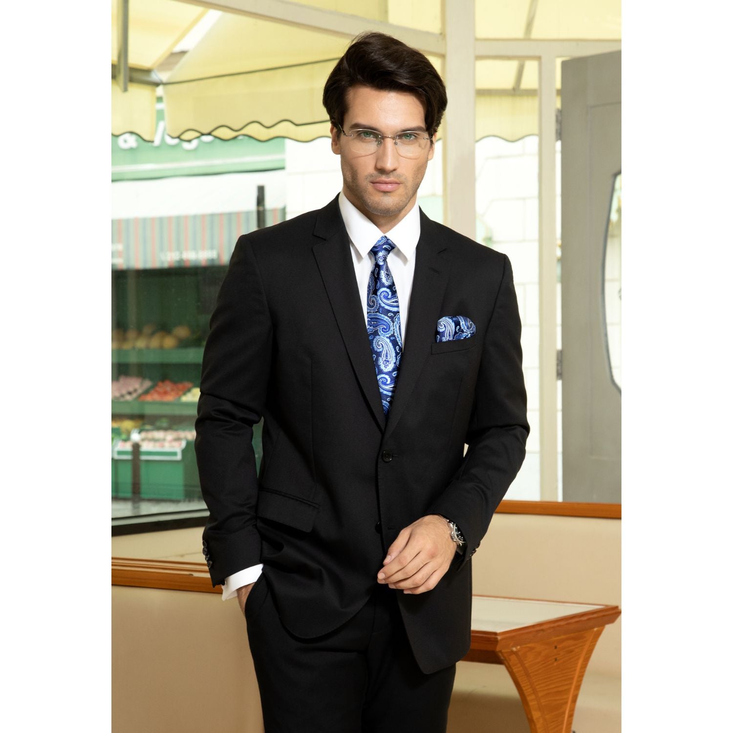 Hisdern Blue Paisley Tie Set For Formal Wear