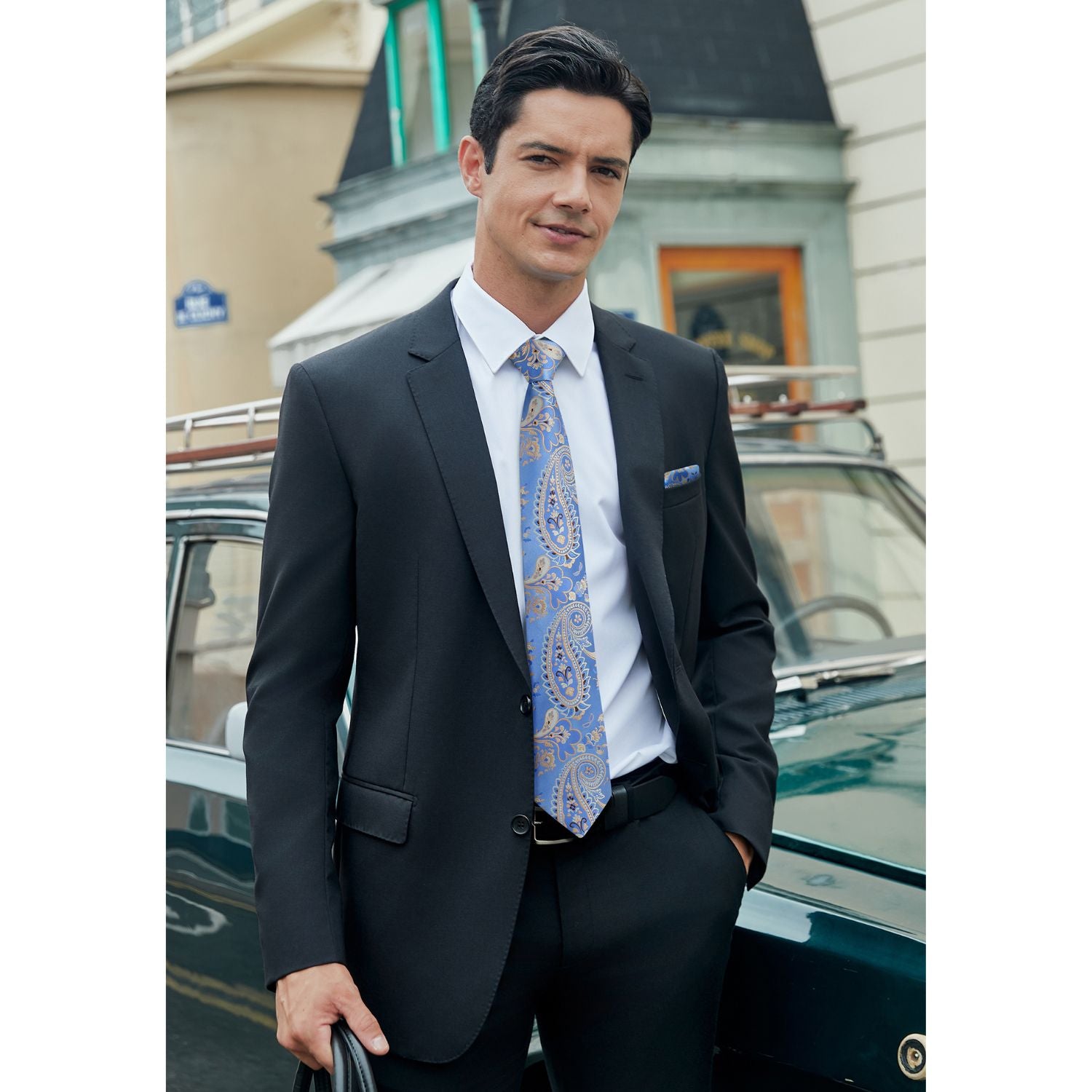 Hisdern Light Blue Purple Paisley Set For Groomsmen