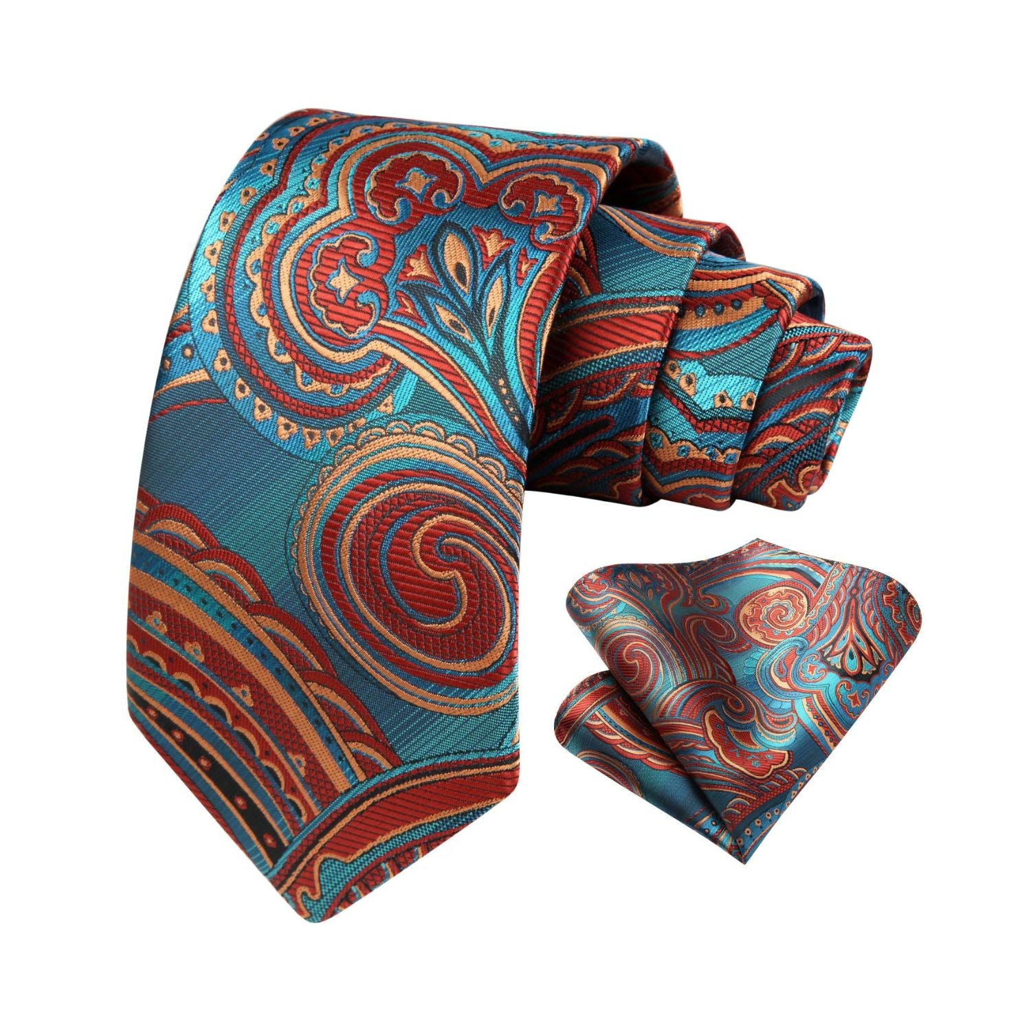 Paisley Tie Handkerchief Set - BLUE&BURGUNDY