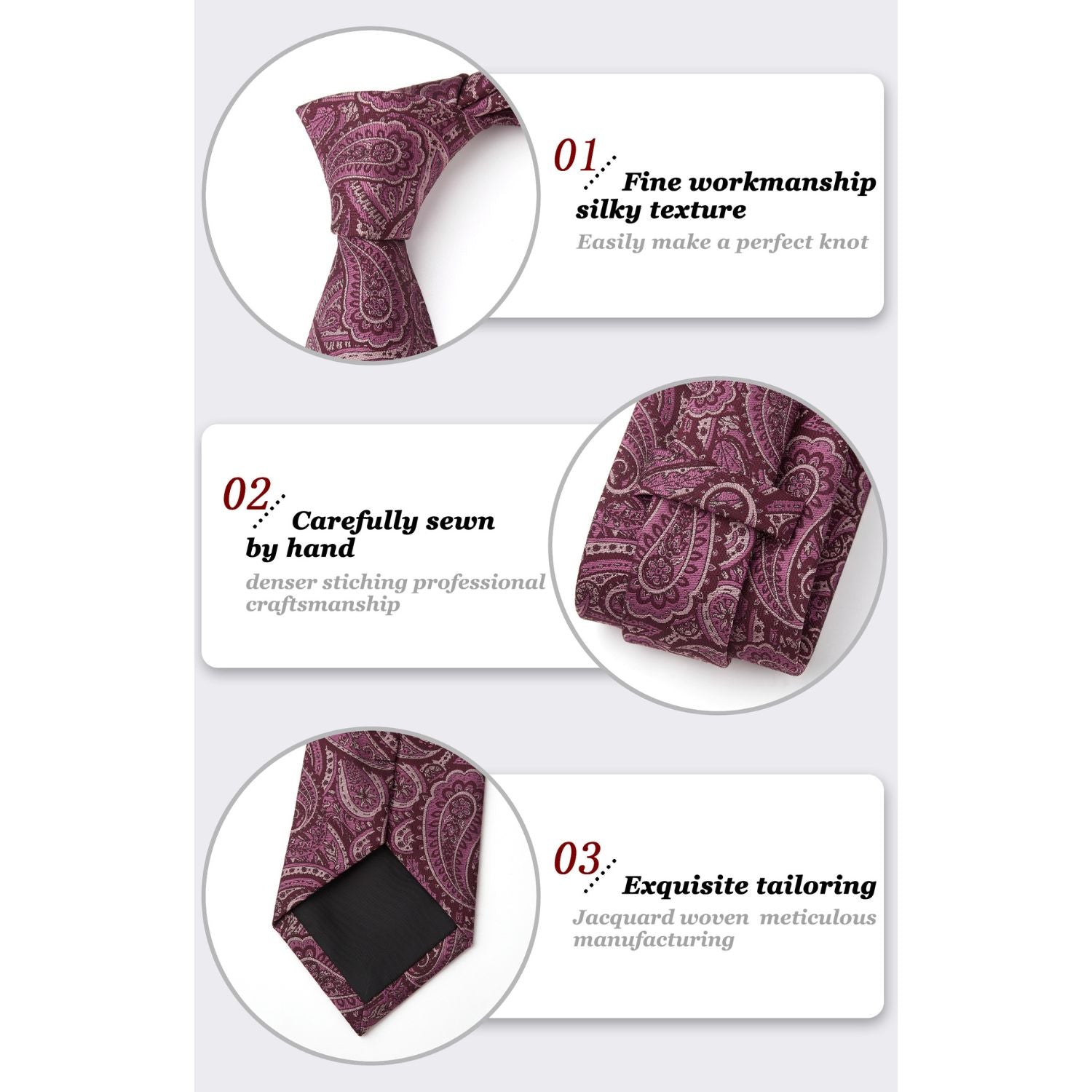 Hisdern Burgundy Paisley Tie Set For Groomsmen