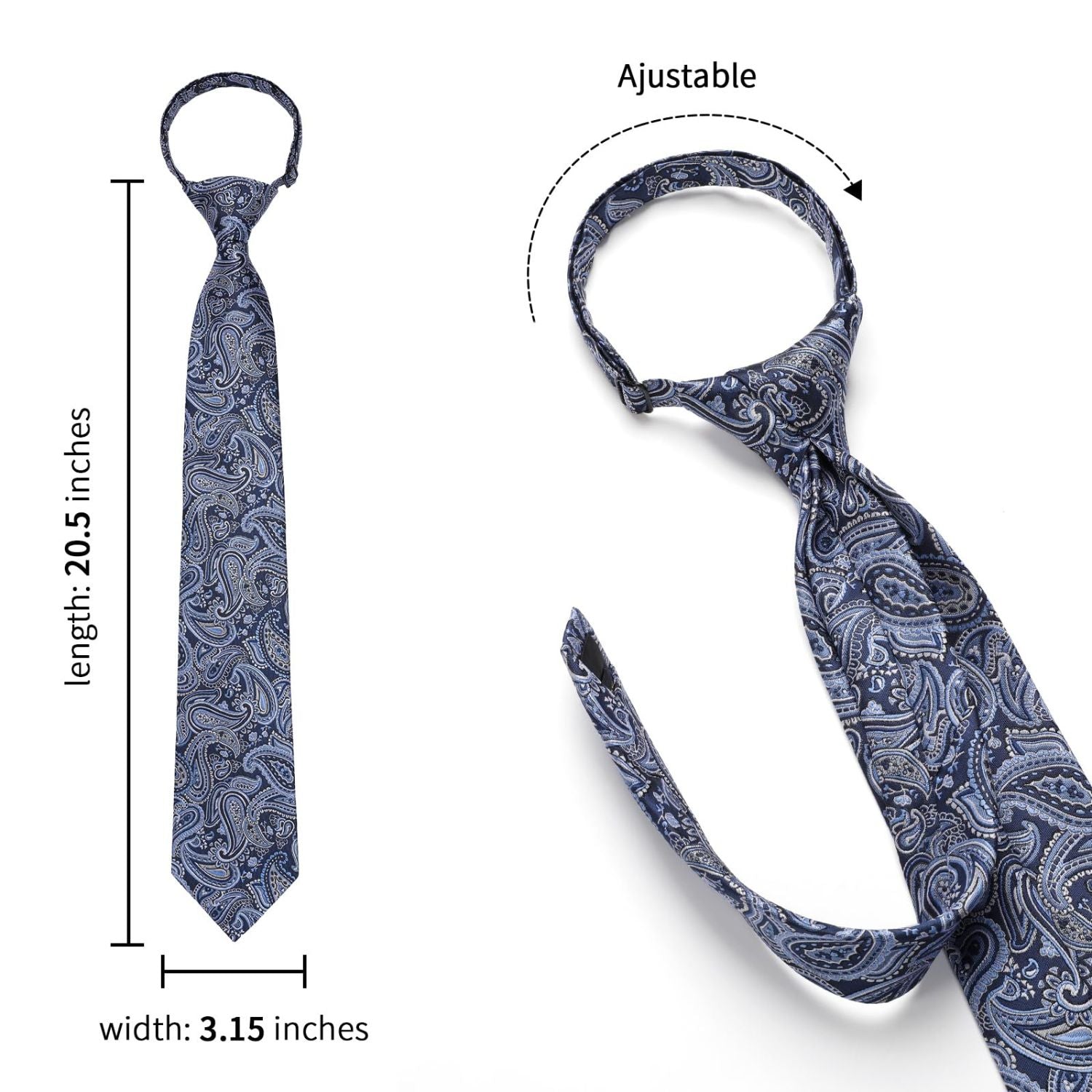 Hisdern Navy Blue 3.15" Paisley Pre-Tied Ties Business Accessories Set with Cufflinks