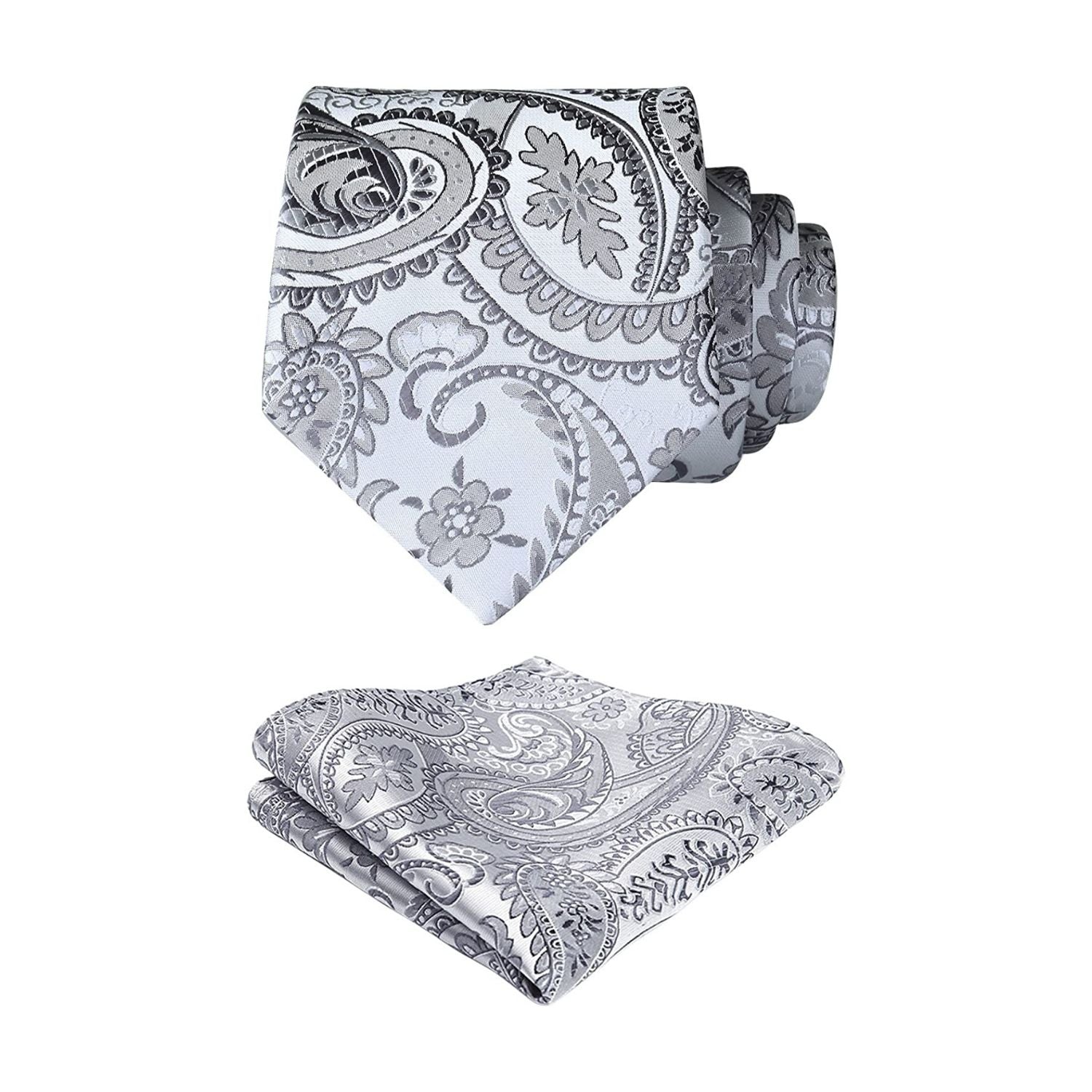 Paisley Floral Tie Handkerchief Set - GRAY/WHITE