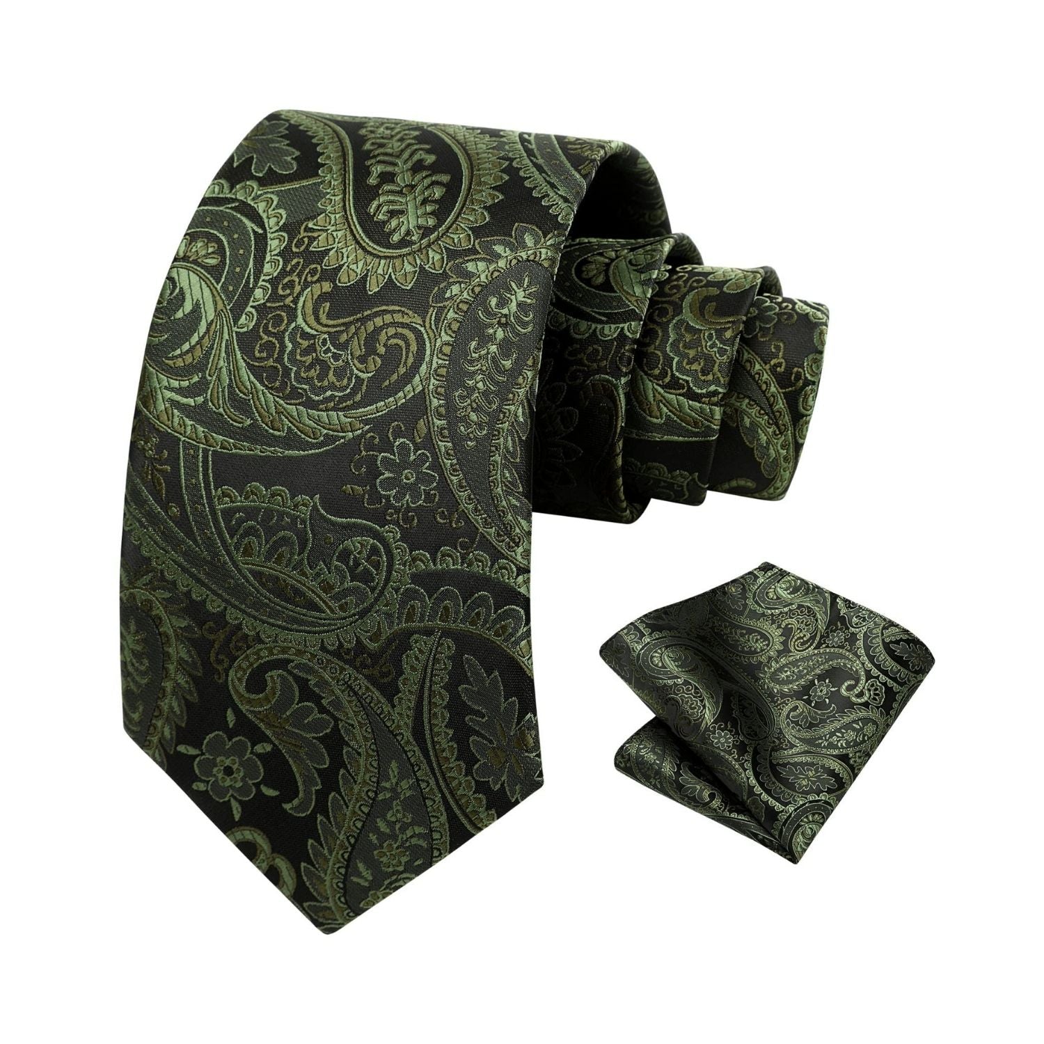 Paisley Tie Handkerchief Set - K-GREEN-1