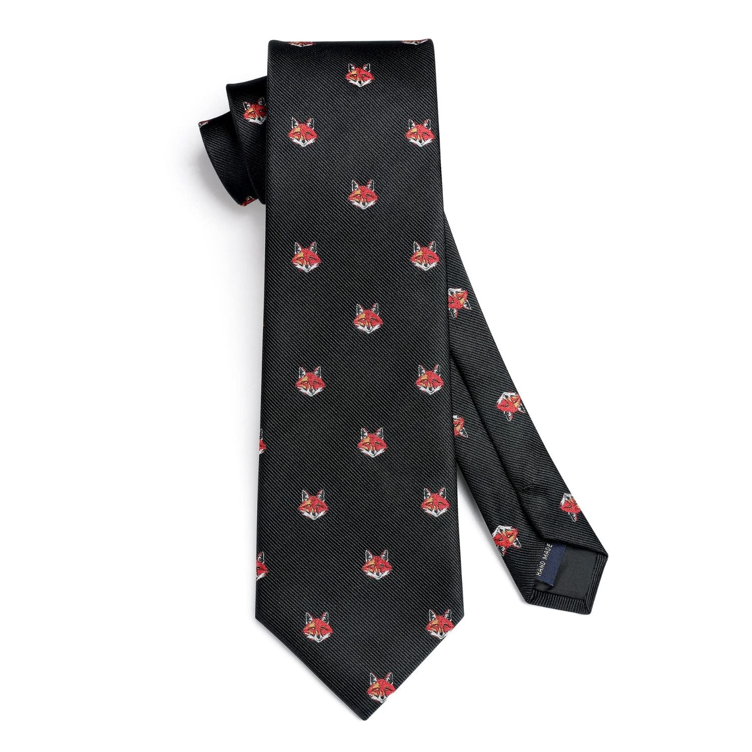 Fox Tie Handkerchief Set - BLACK-3