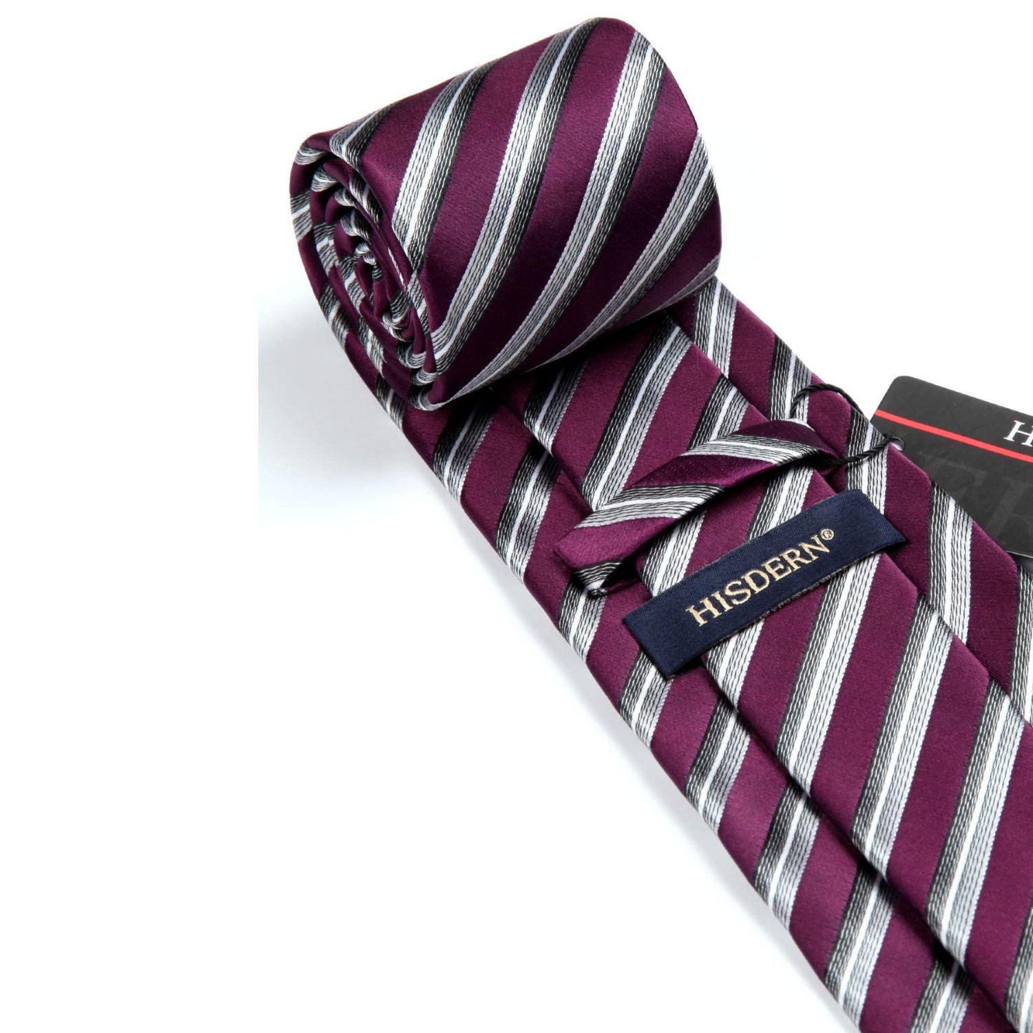 Stripe Tie Handkerchief Set - 01-PURPLE/SILVER
