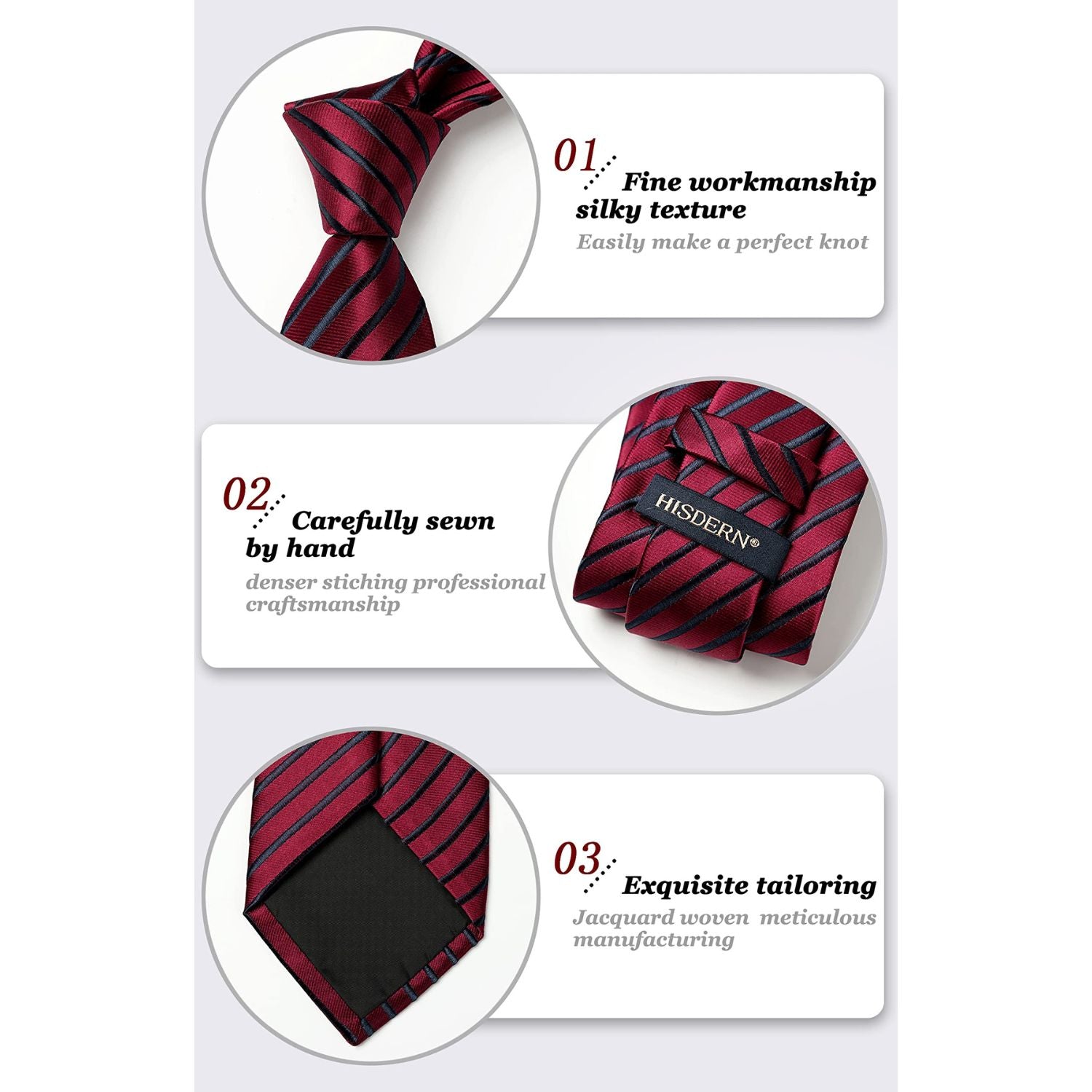 Stripe Tie Handkerchief Set - 8-BURGUNDY/BLACK