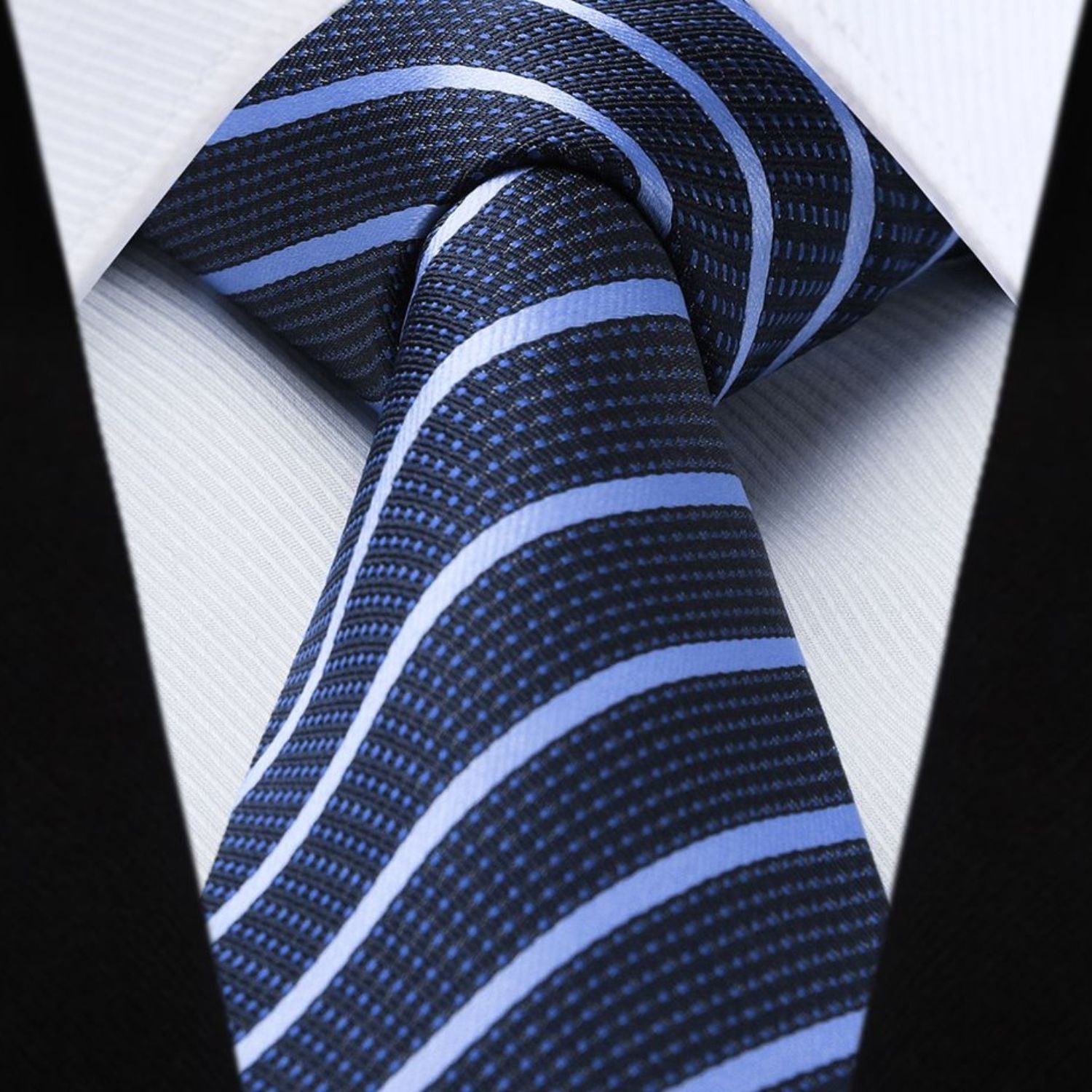 Stripe Tie Handkerchief Set - 13-NAVY BLUE