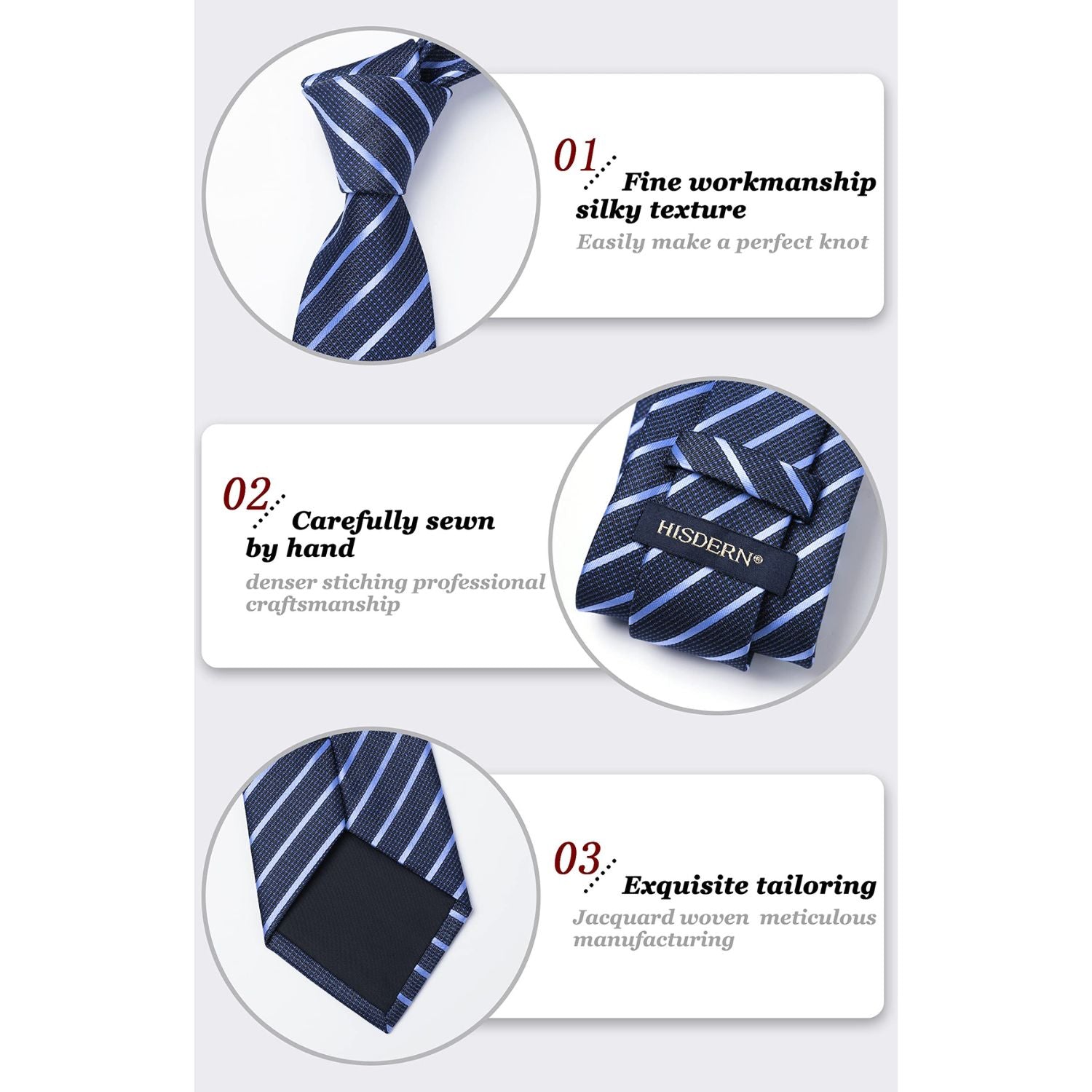 Stripe Tie Handkerchief Set - 13-NAVY BLUE