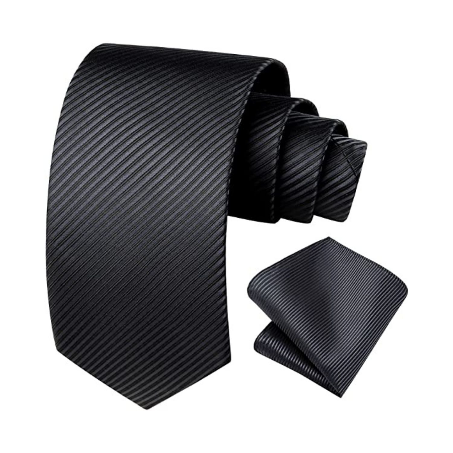 Stripe Tie Handkerchief Set - 03 BLACK
