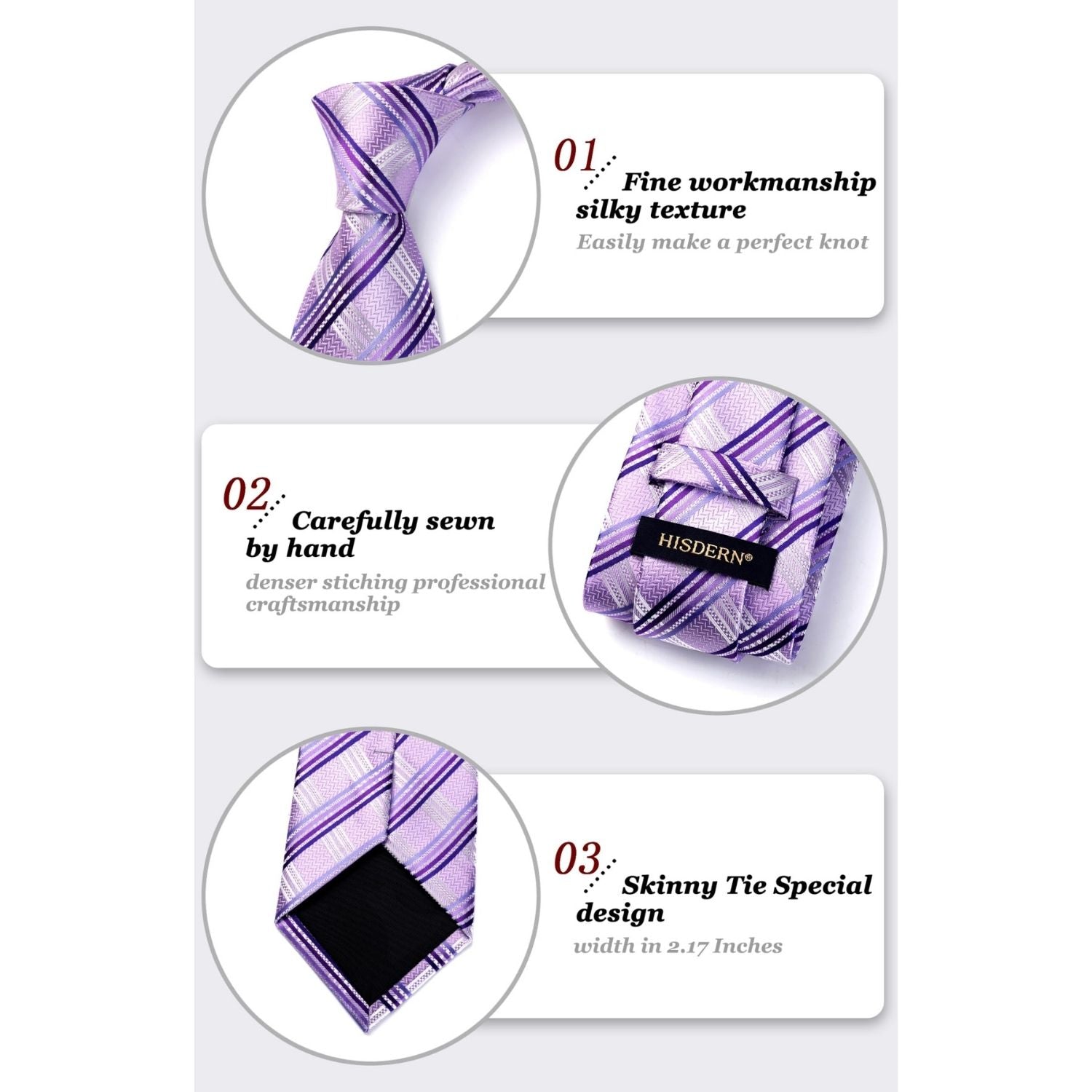 Stripe Tie Handkerchief Set - PURPLE