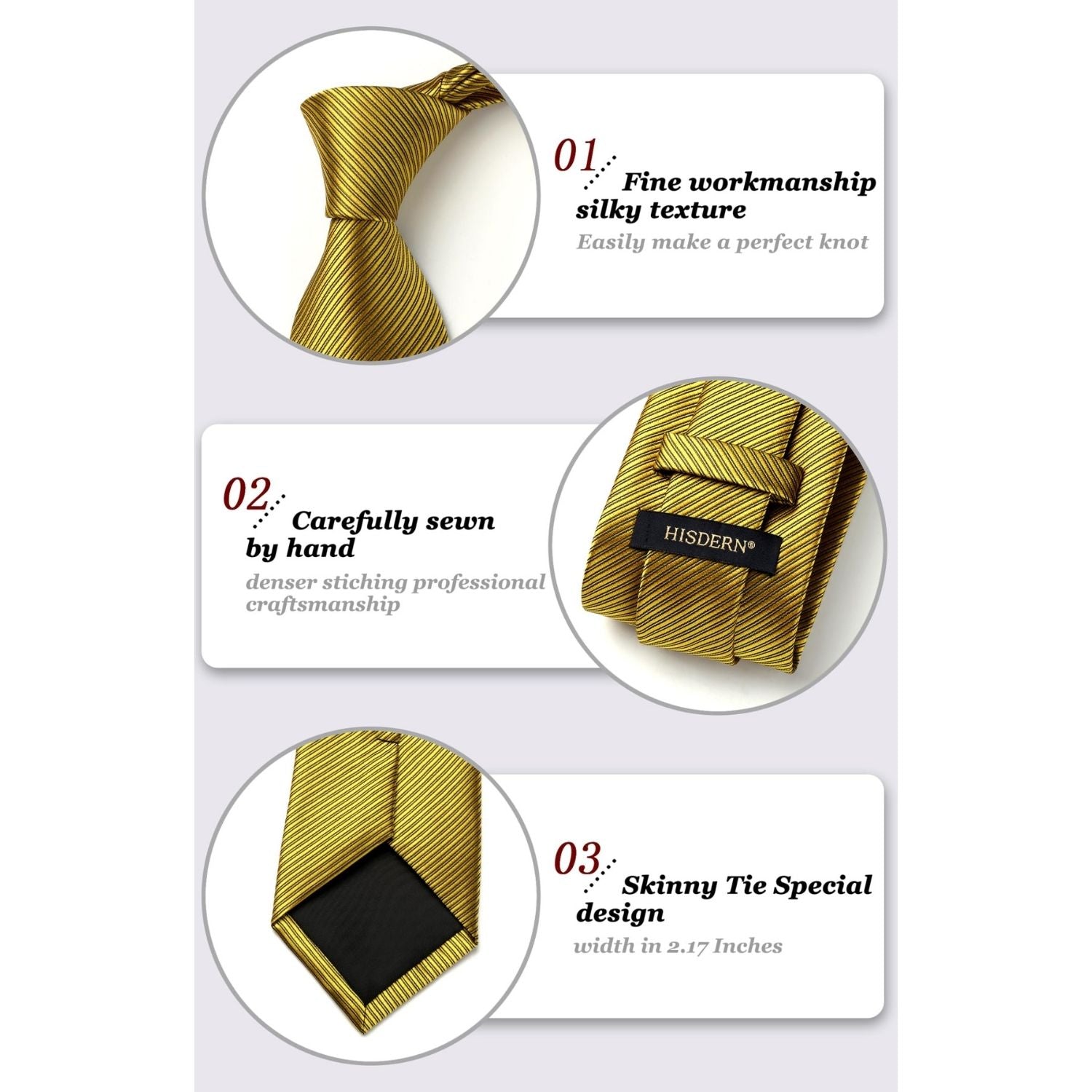 Stripe Tie Handkerchief Set - E-01-GOLD