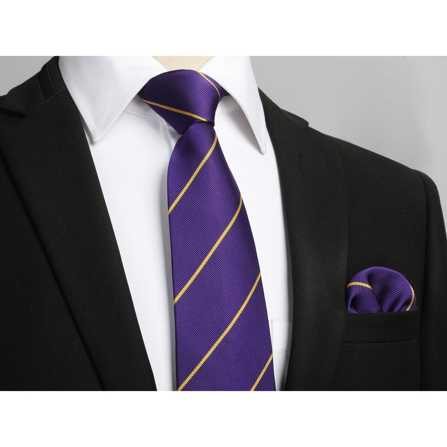 Stripe Tie Handkerchief Set - D-03-PURPLE