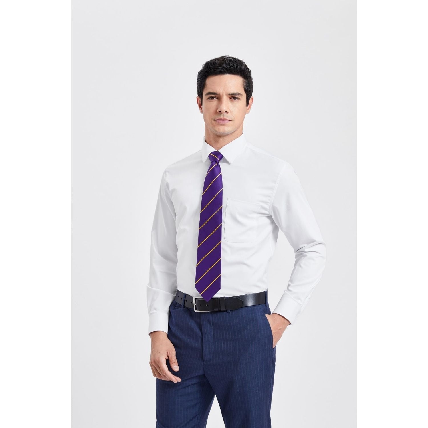 Stripe Tie Handkerchief Set - D-03-PURPLE