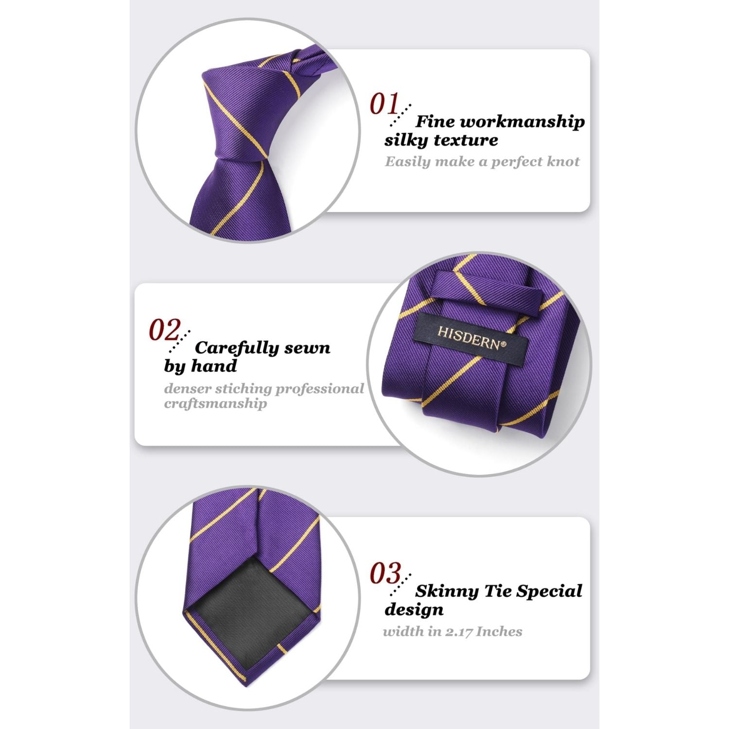 Stripe Tie Handkerchief Set - D-03-PURPLE