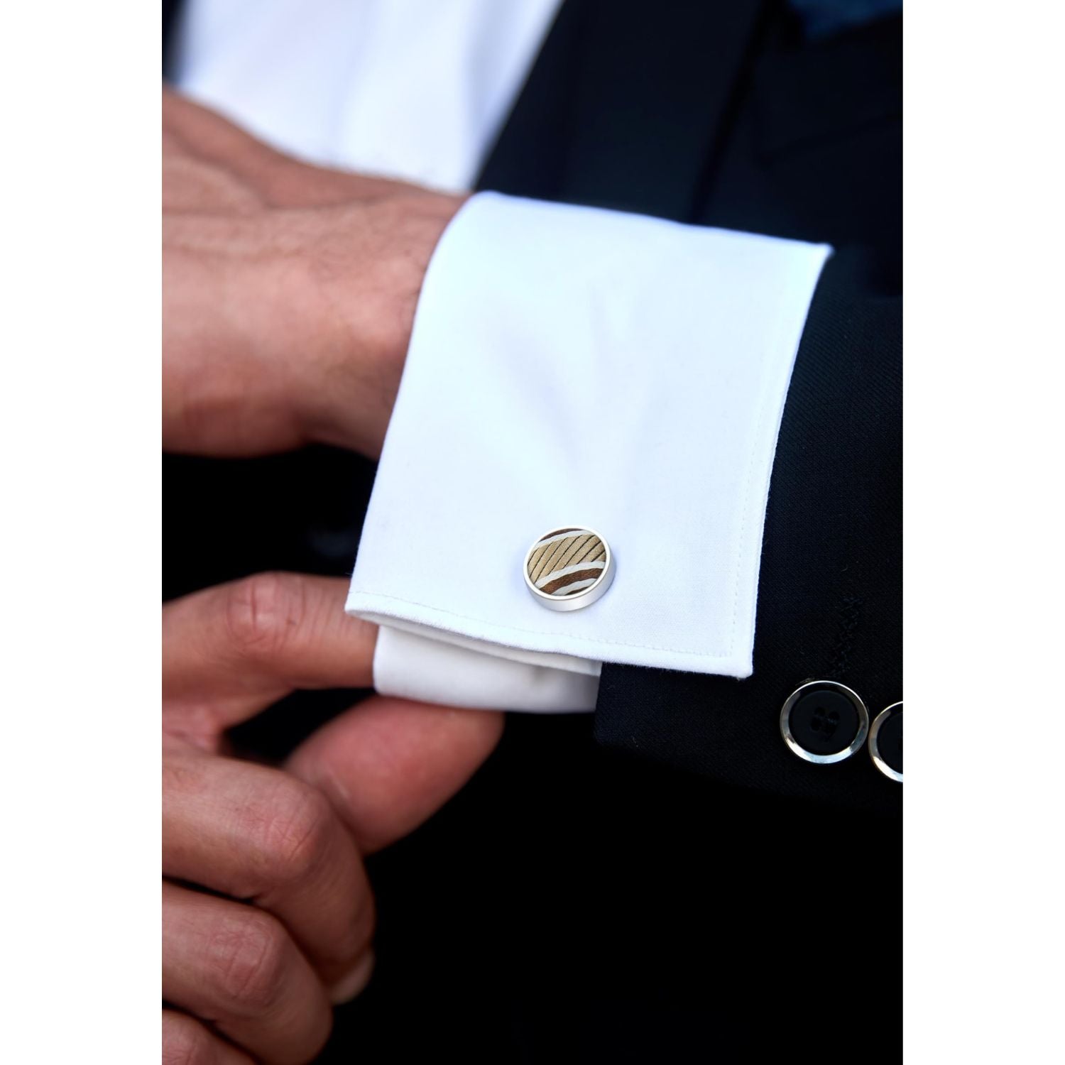 Hisdern Brown Striped Wedding Accessories Set with Cufflinks