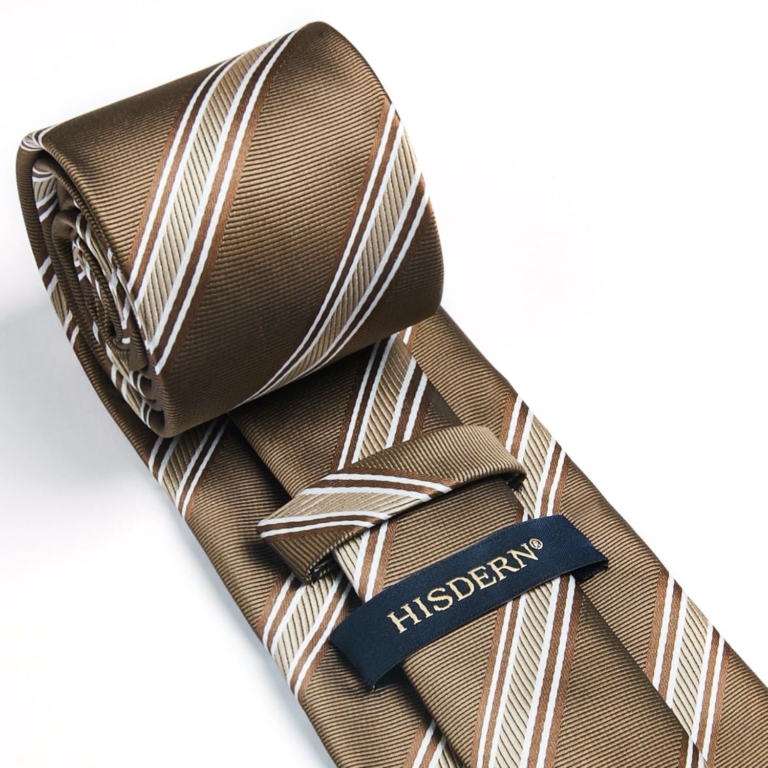 Hisdern Brown Striped Wedding Accessories Set with Cufflinks