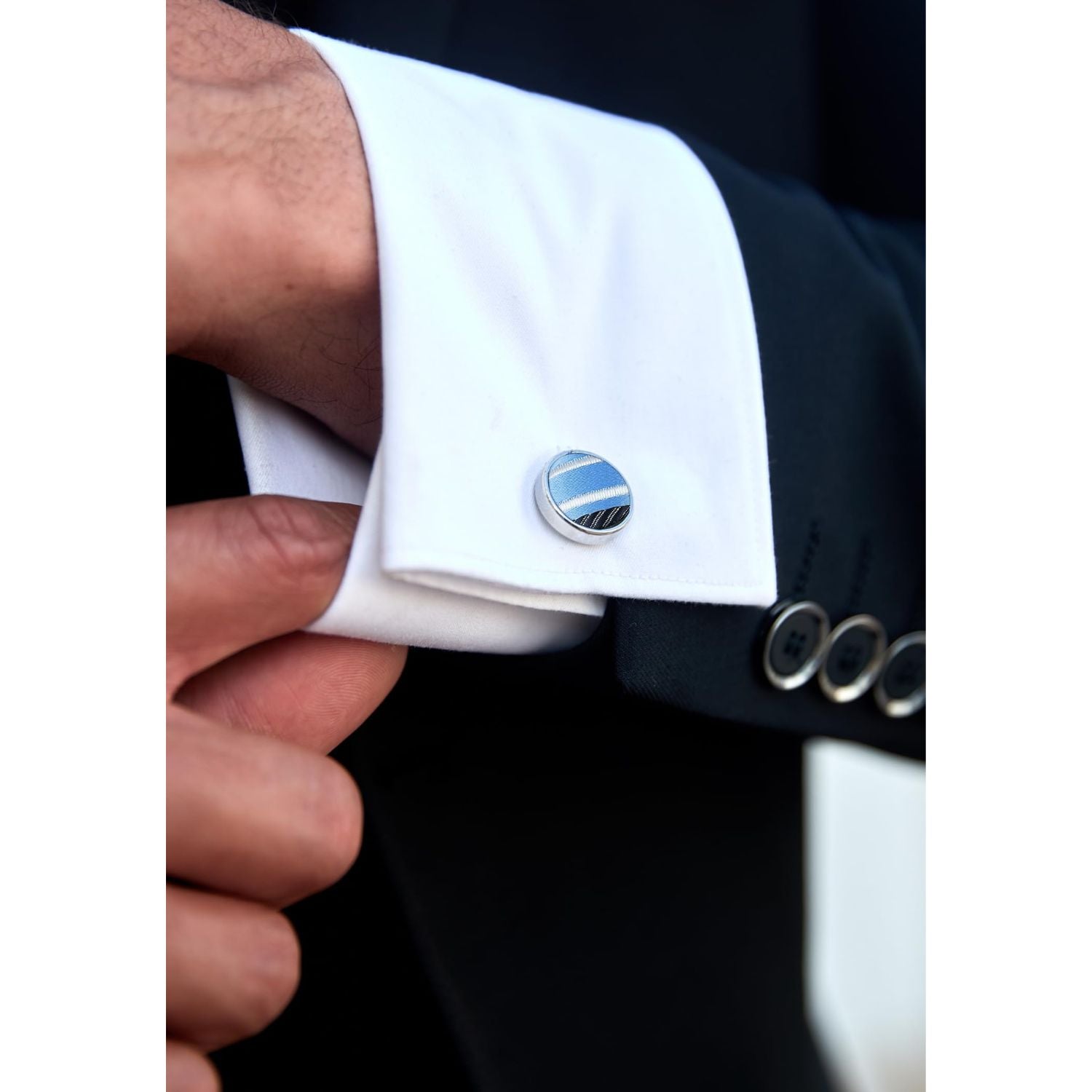 Hisdern Black Blue Striped Wedding Accessories Set with Cufflinks