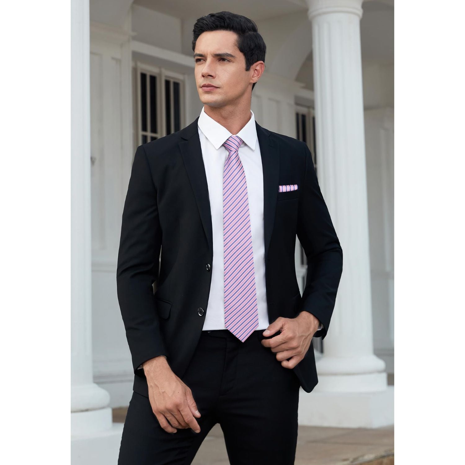 Hisdern Pink Striped Wedding Accessories Set with Cufflinks