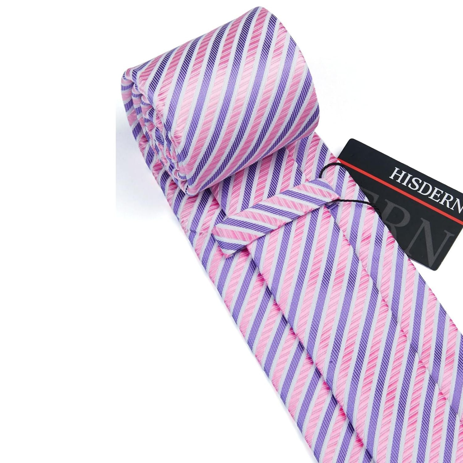 Hisdern Pink Striped Wedding Accessories Set with Cufflinks