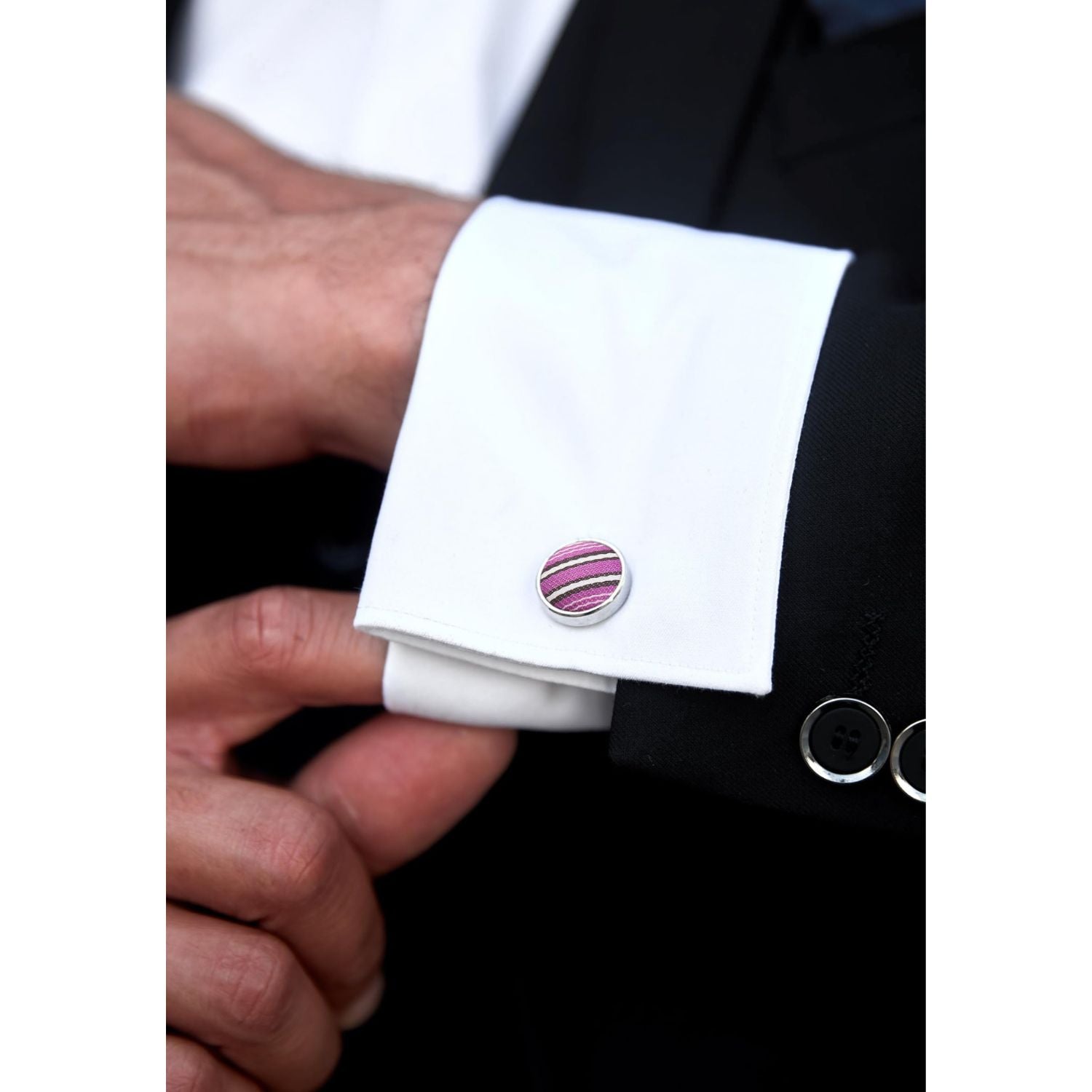 Hisdern Pink 2 Striped Wedding Accessories Set with Cufflinks