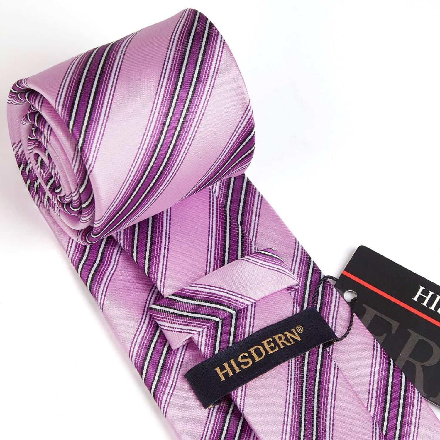 Hisdern Pink 2 Striped Wedding Accessories Set with Cufflinks