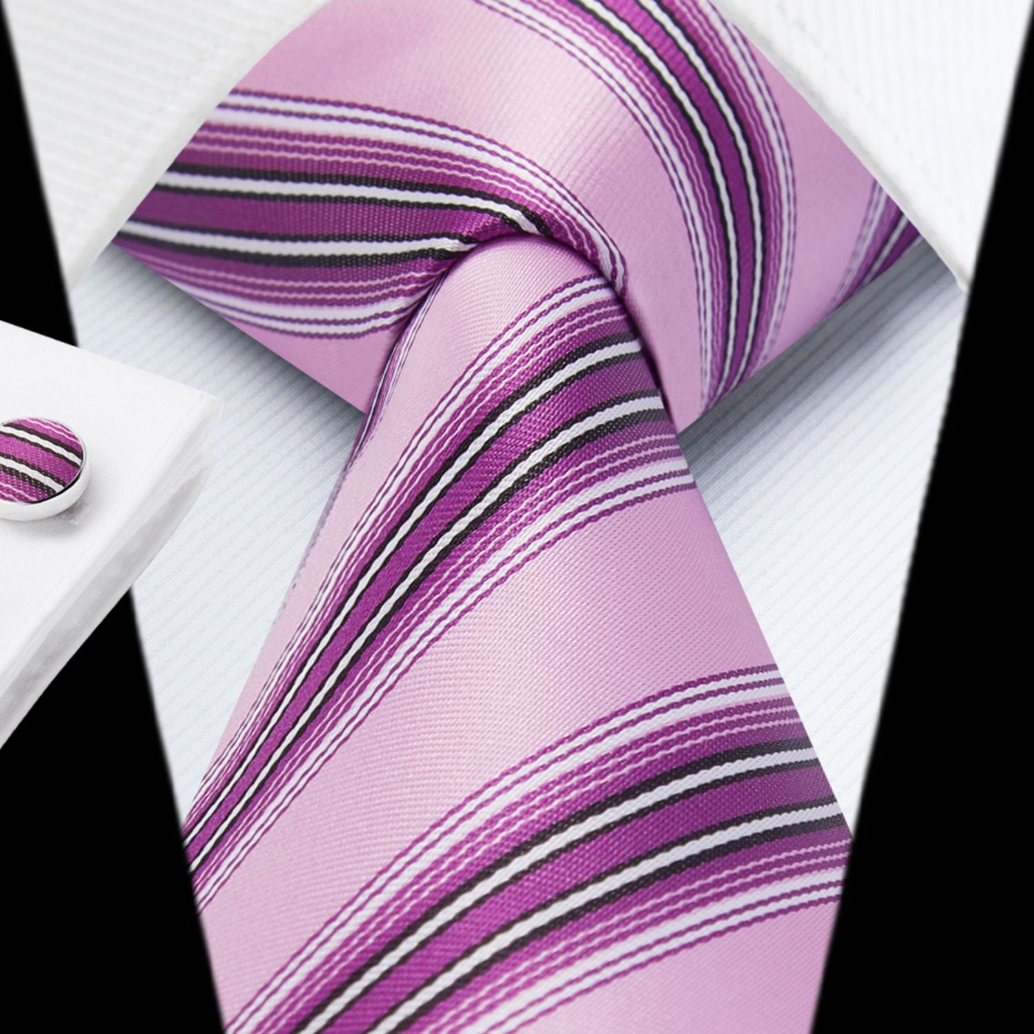 Hisdern Pink 2 Striped Wedding Accessories Set with Cufflinks