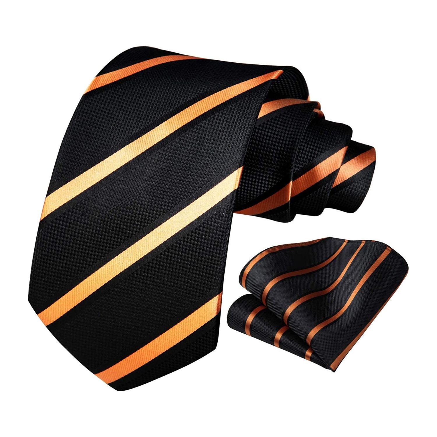 Stripe Tie Handkerchief Set - ORANGE/BLACK