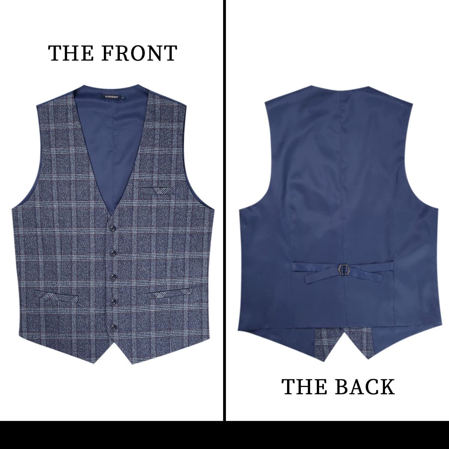 Plaid Slim Suit Vest - A7-BLUE&GRAY