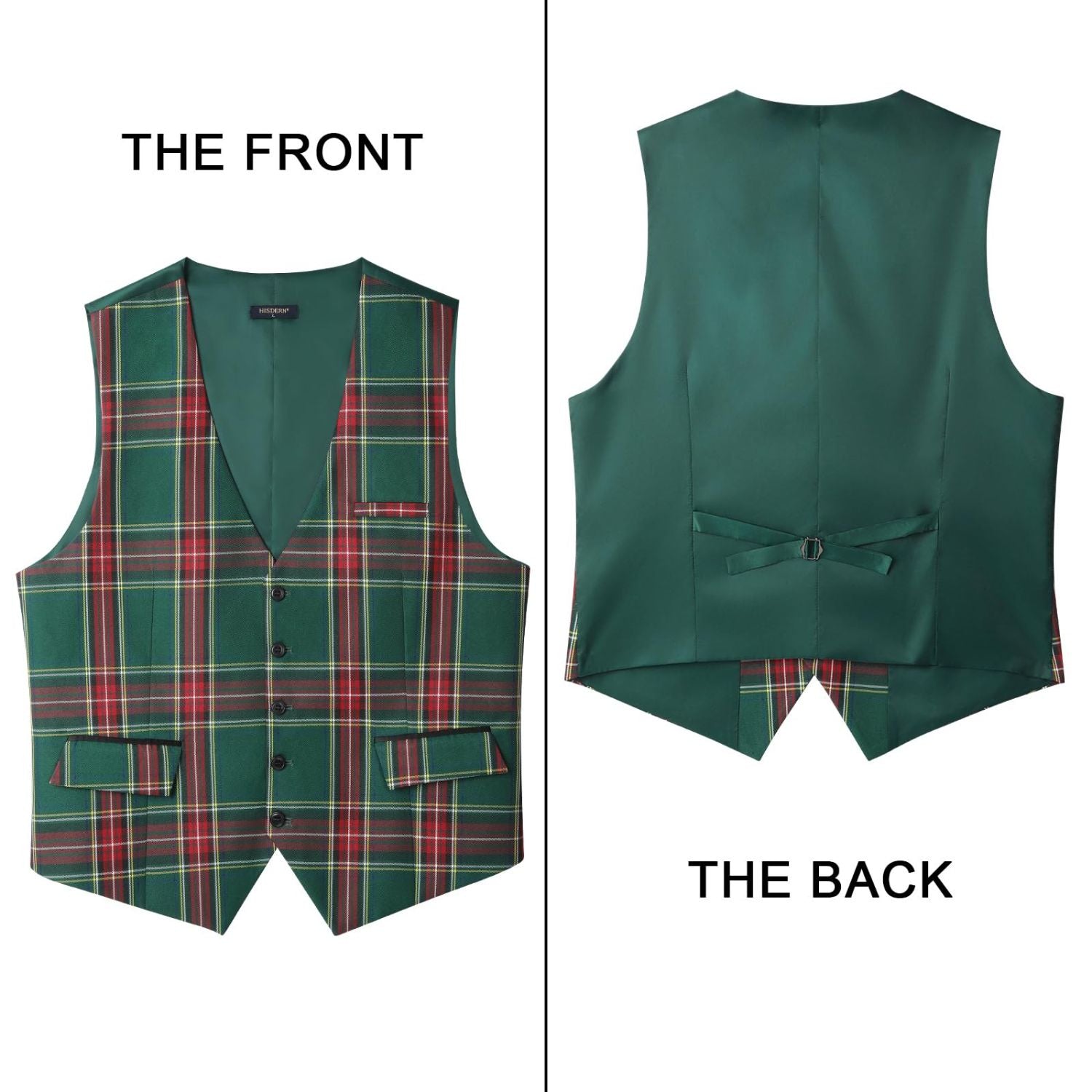 Men's Green Red Plaid Wedding Vest For Groomsmen