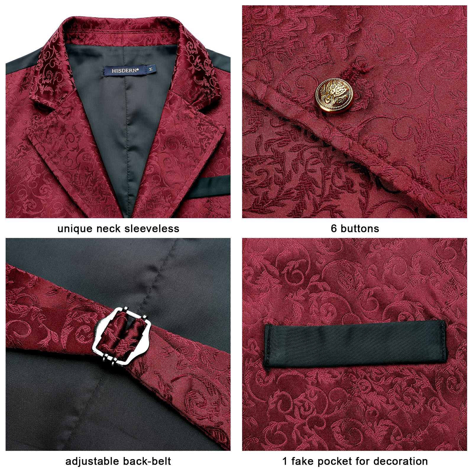Gothic Lapel Vest for Men - BURGUNDY-2
