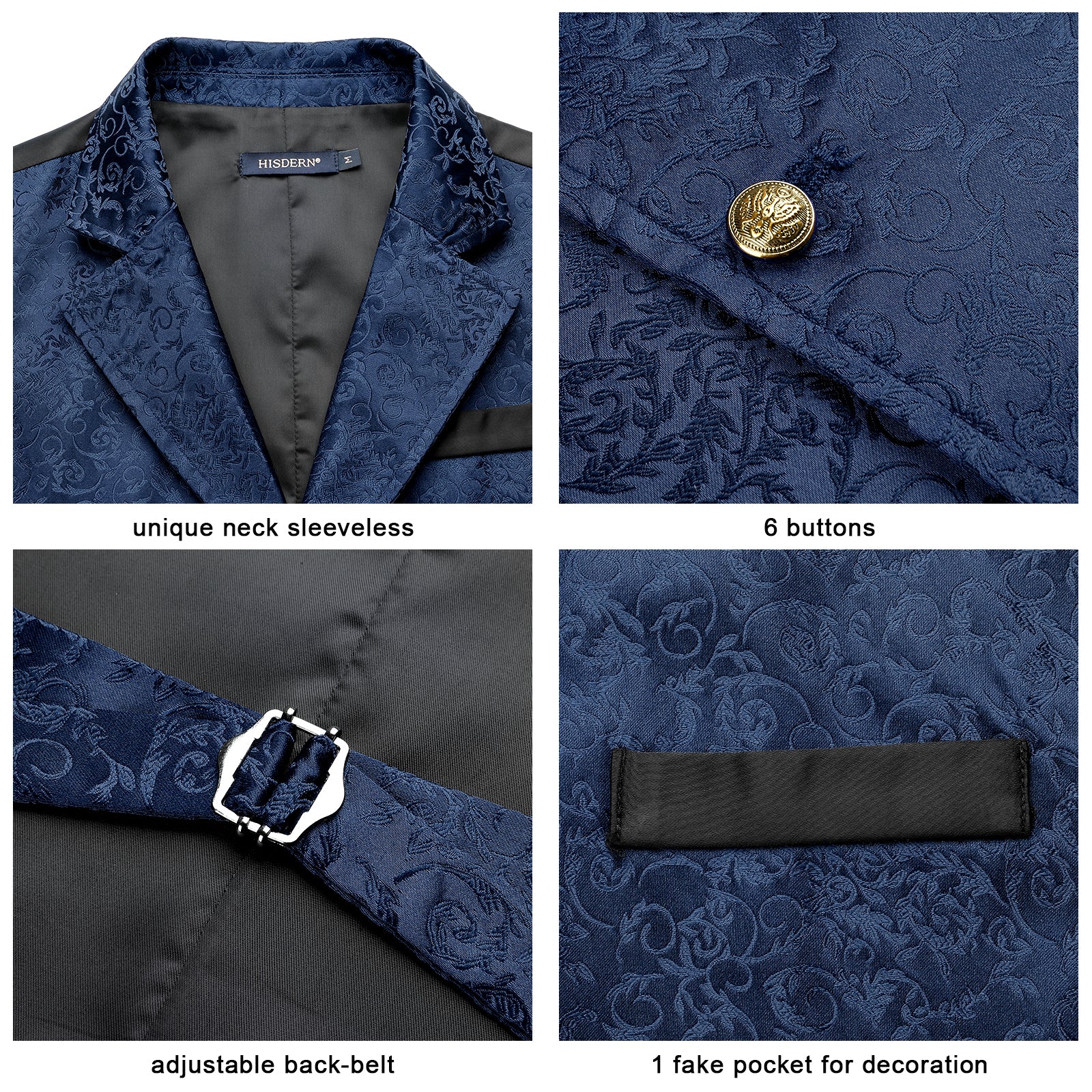 Gothic Lapel Vest for Men - NAVY BLUE