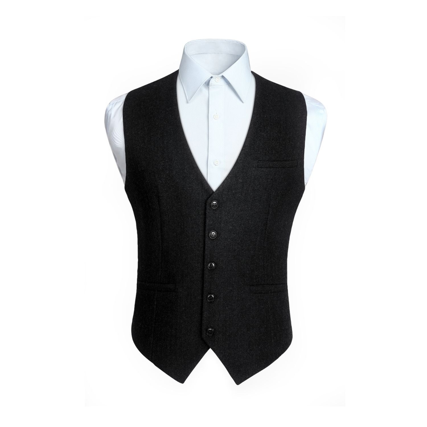 Men's Herringbone Tweed Vest - BLACK
