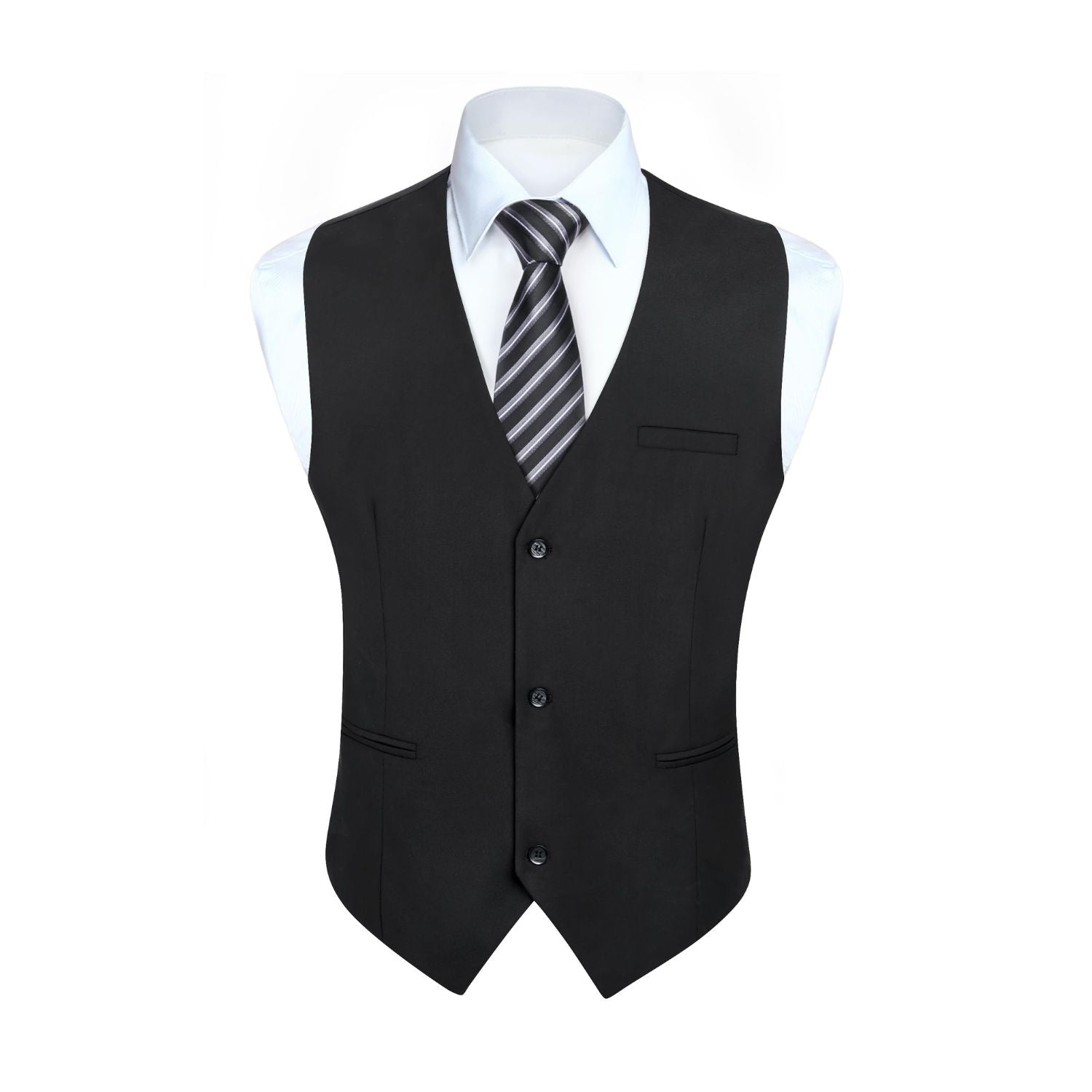 Hisdern Men's Black Solid Formal Vest For Business Party