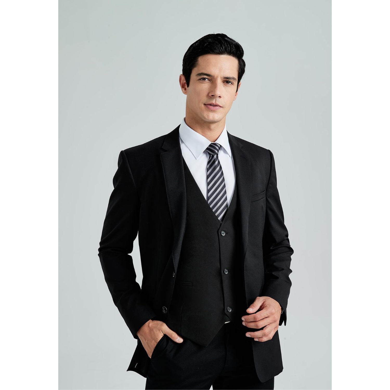 Hisdern Men's Black Solid Formal Vest For Business Party