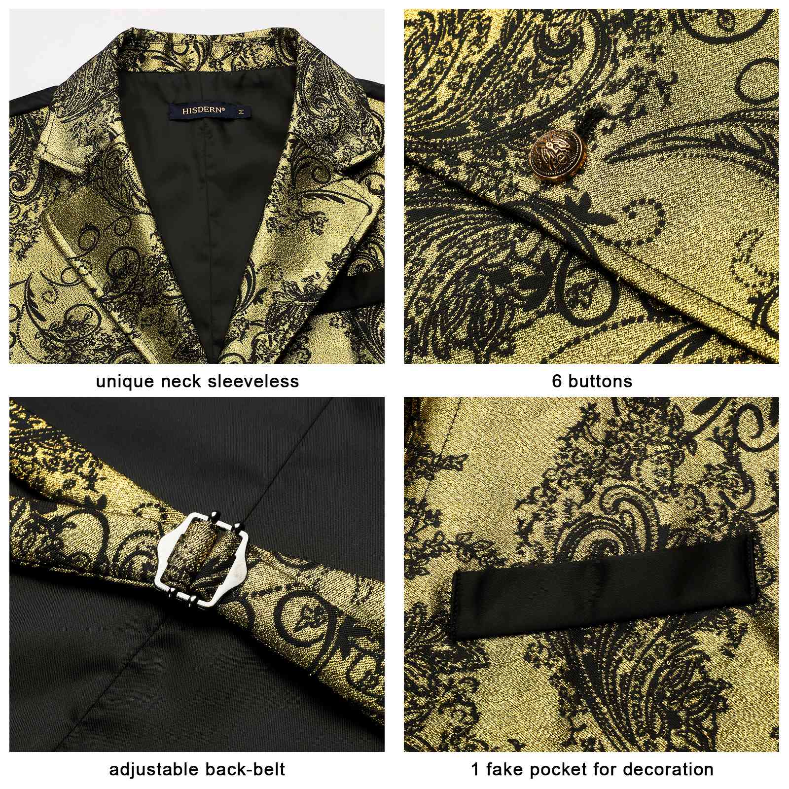 Gothic Lapel Vest for Men - GOLD 2/BLACK