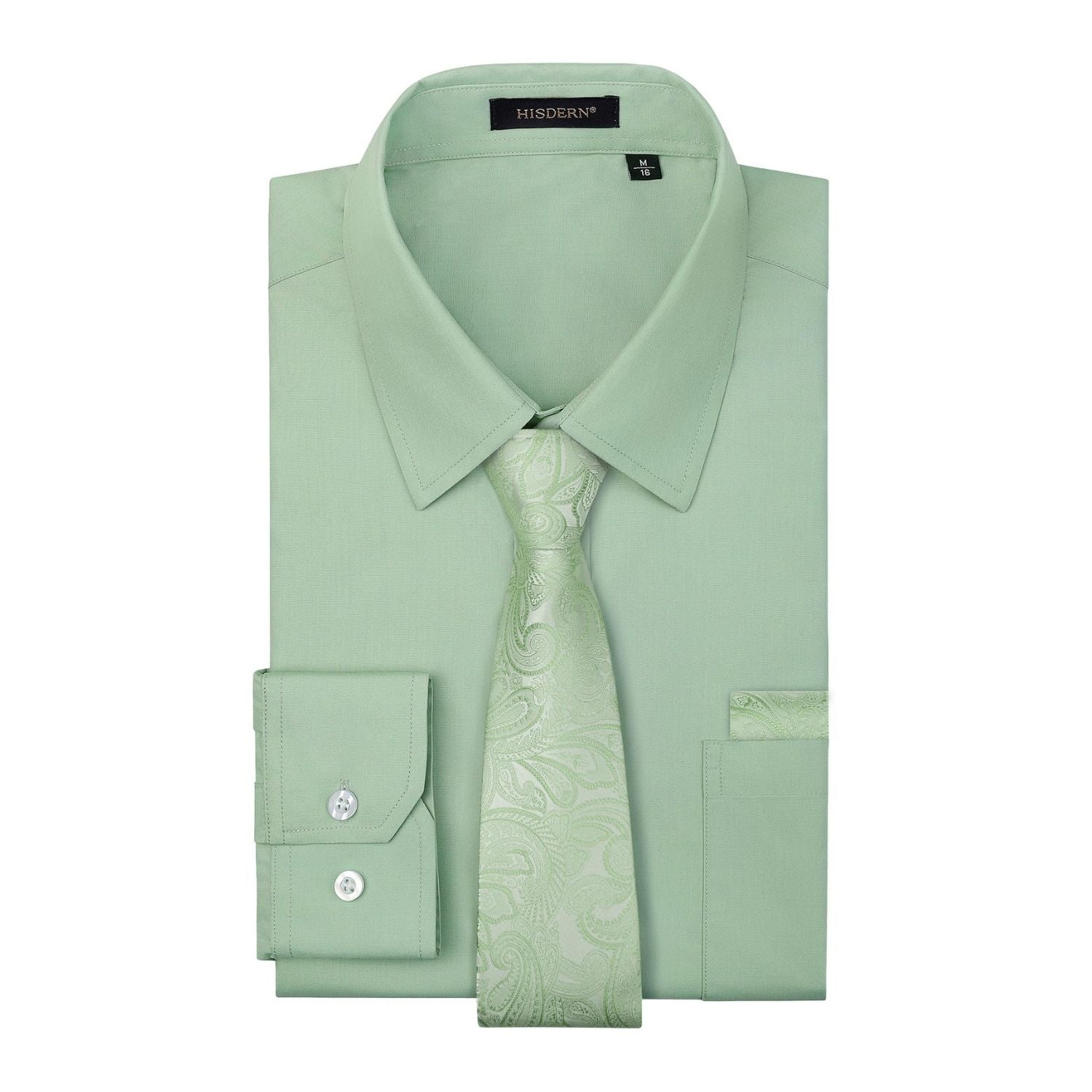 Hisdern Wrinkle-resistant Sage Green Dress Shirt and Paisley Tie