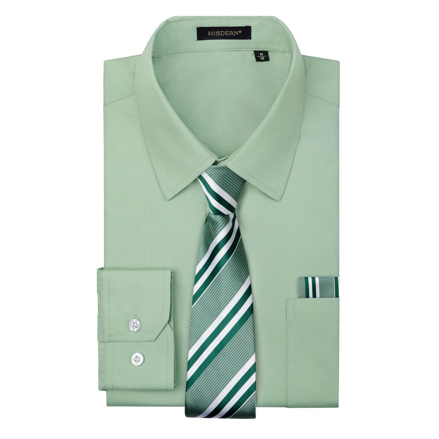 Hisdern Non-iron Sage Green Dress Shirt and Striped Tie